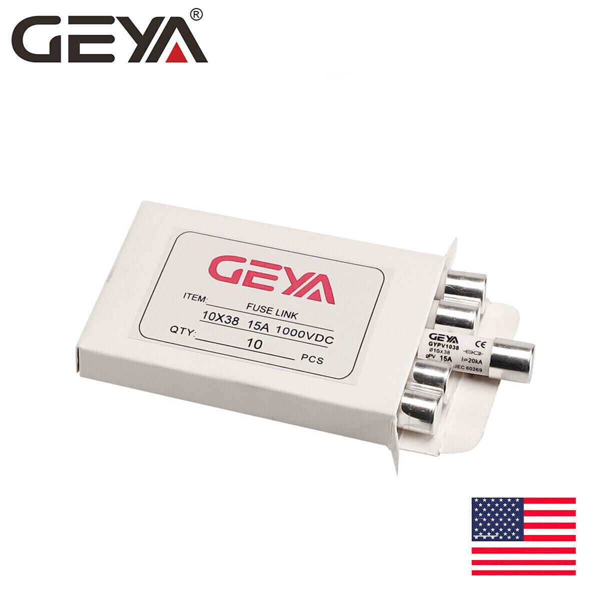 GEYA Solar PV 1Pole 20/25/30Amp Fuse&Holder 1000VDC Protection 10*38mm 20kA