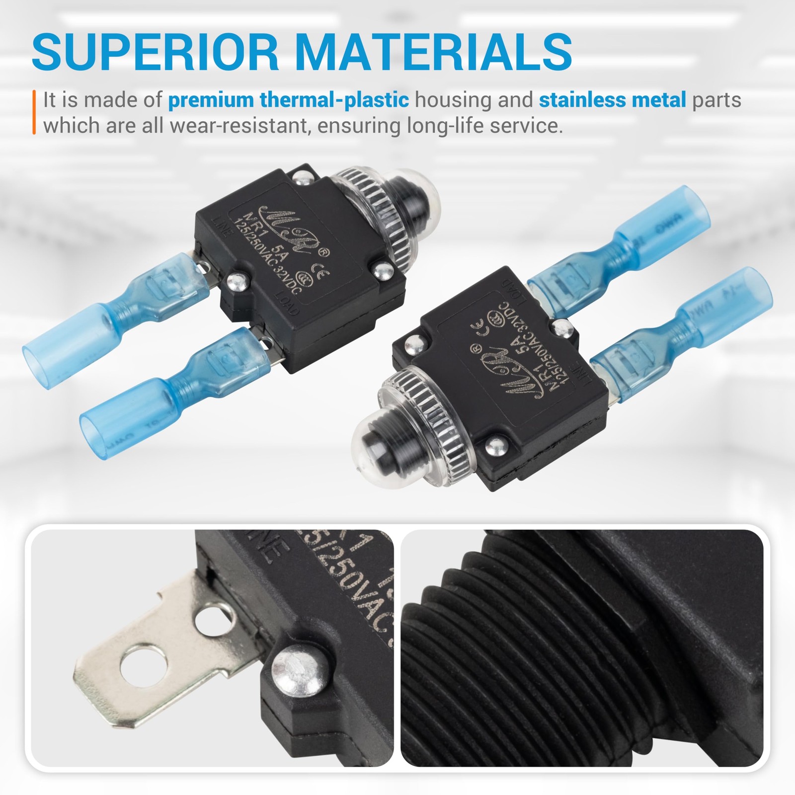 BlueStars 5Pcs 5Amp Circuit Breakers Push Button Manual Reset As Pictured