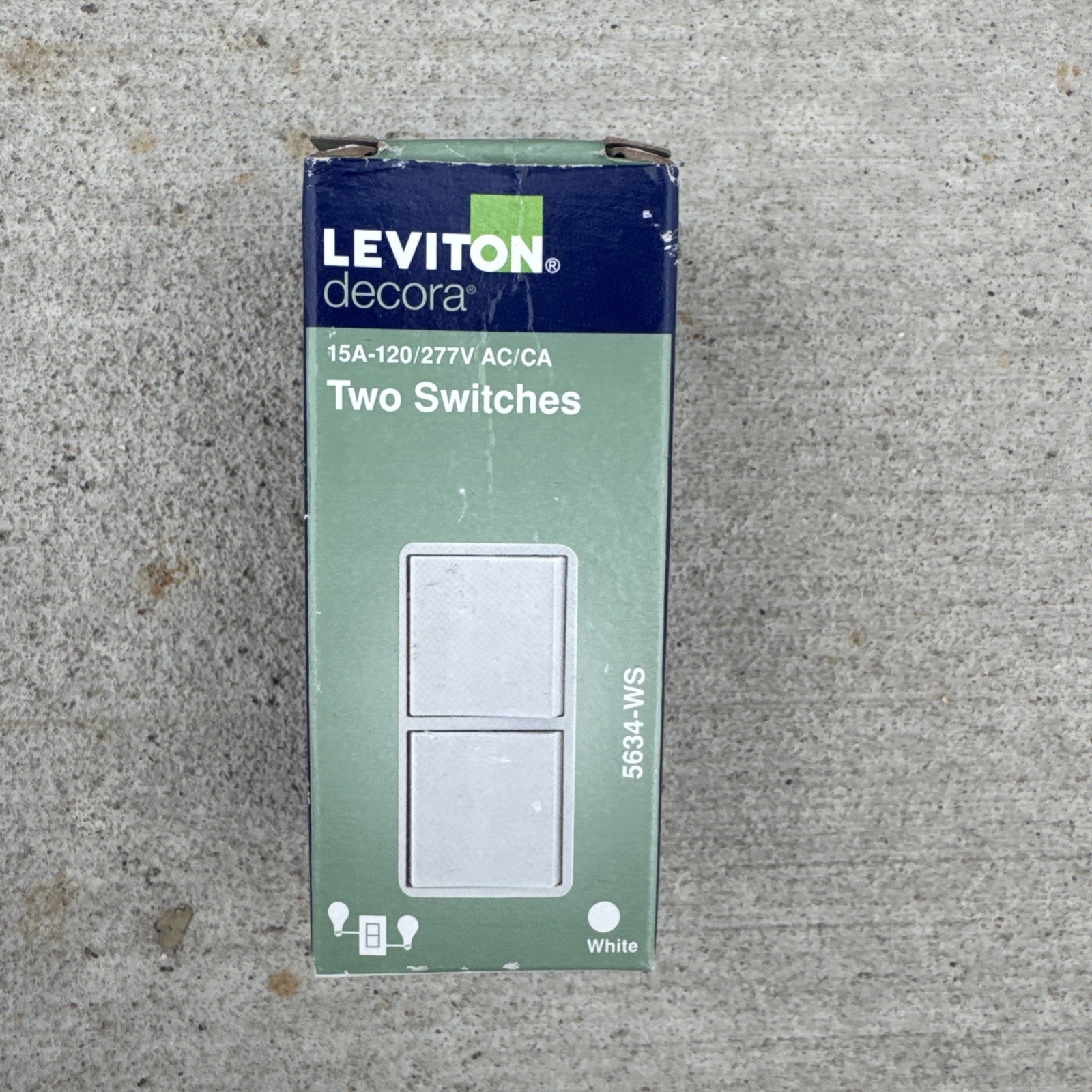 Leviton 05634-0WS 15S 20/277V Decora Grounding Single-Pole AC Two Switch