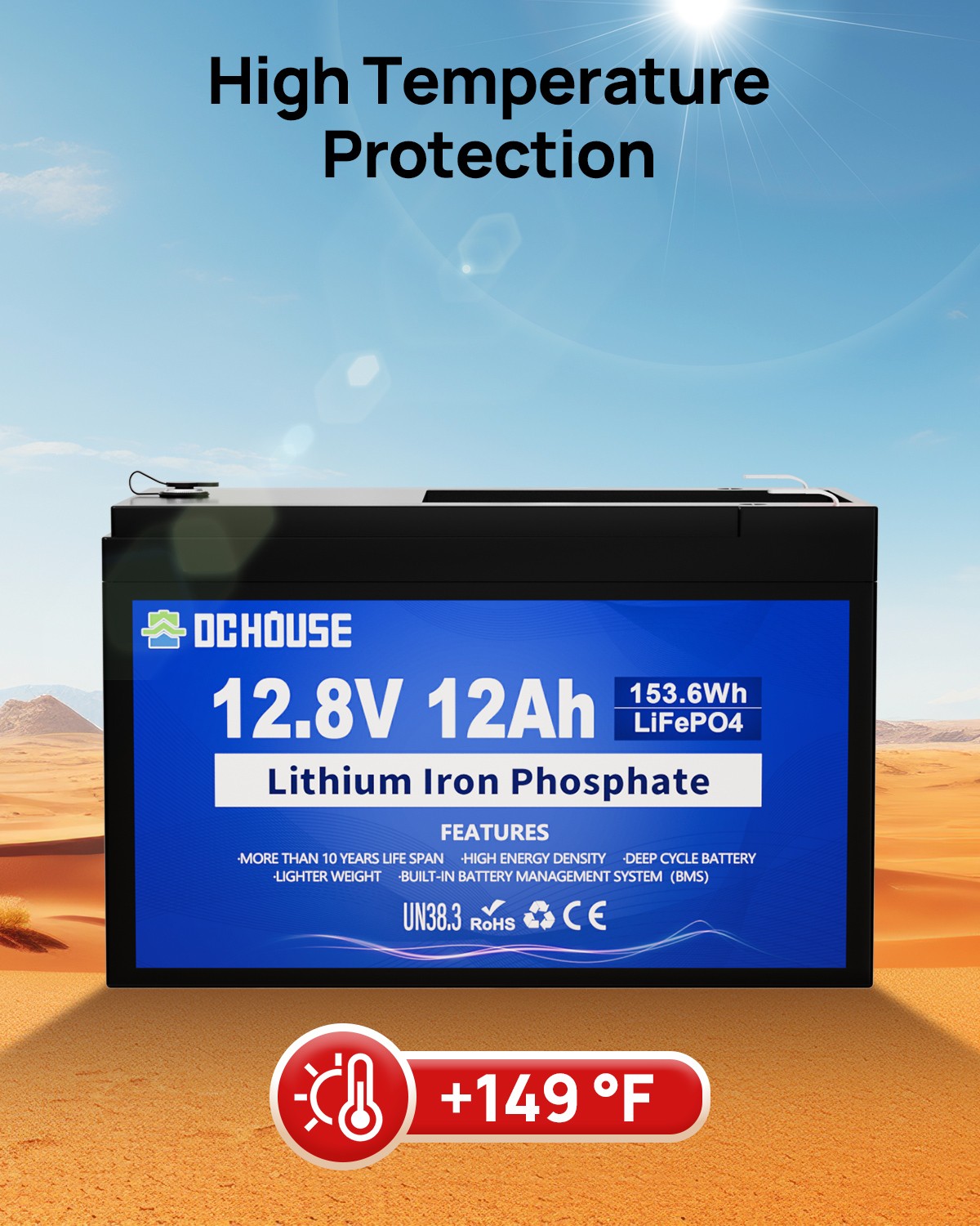 DCHOUSE 12V 120Ah LiFePO4 Battery Low Temp Cut-Off Trolling Motor Solar Camping