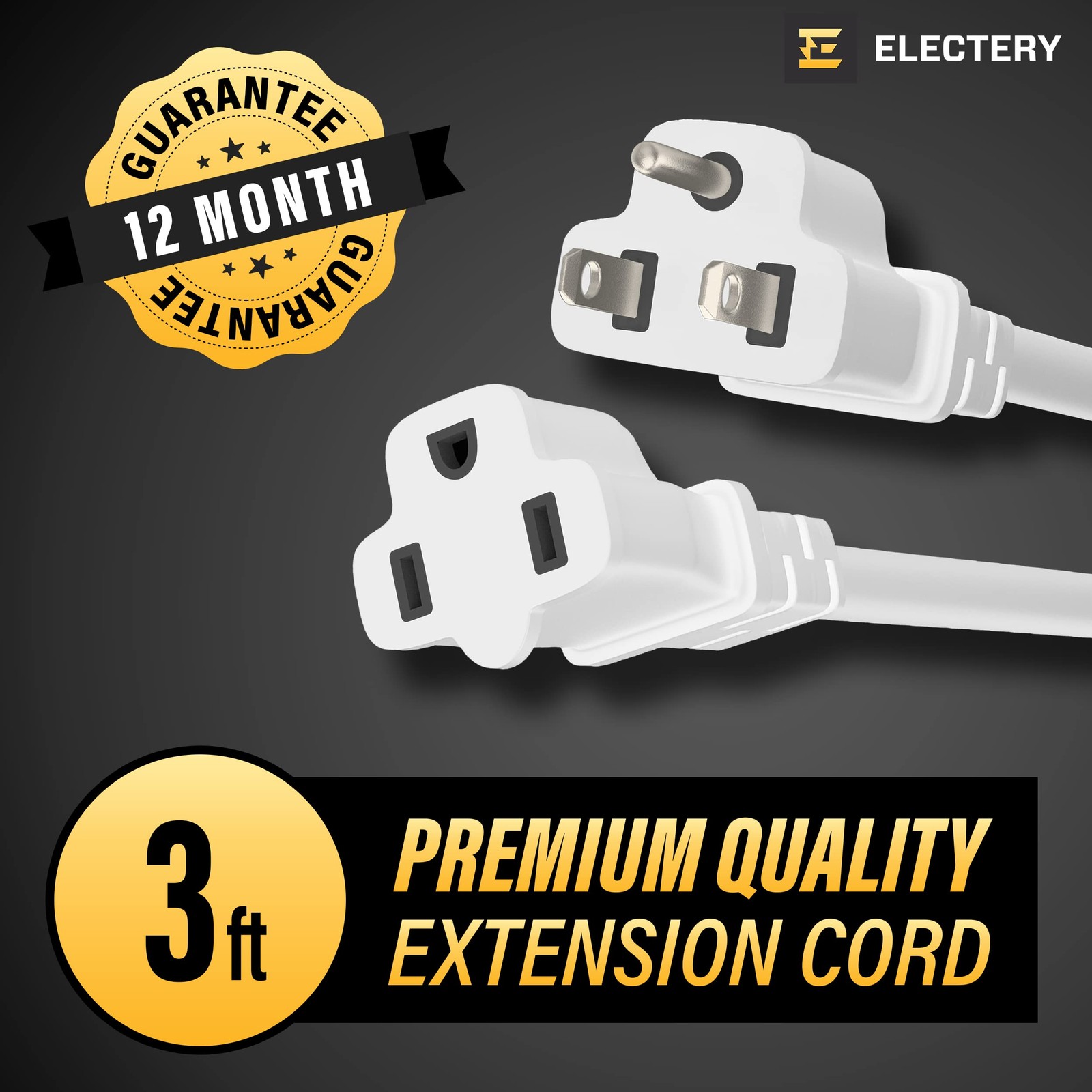 White Extension Cord 3 Ft 16/3 SJTW 3 Prong Outdoor Extension Cord – 13 Amps