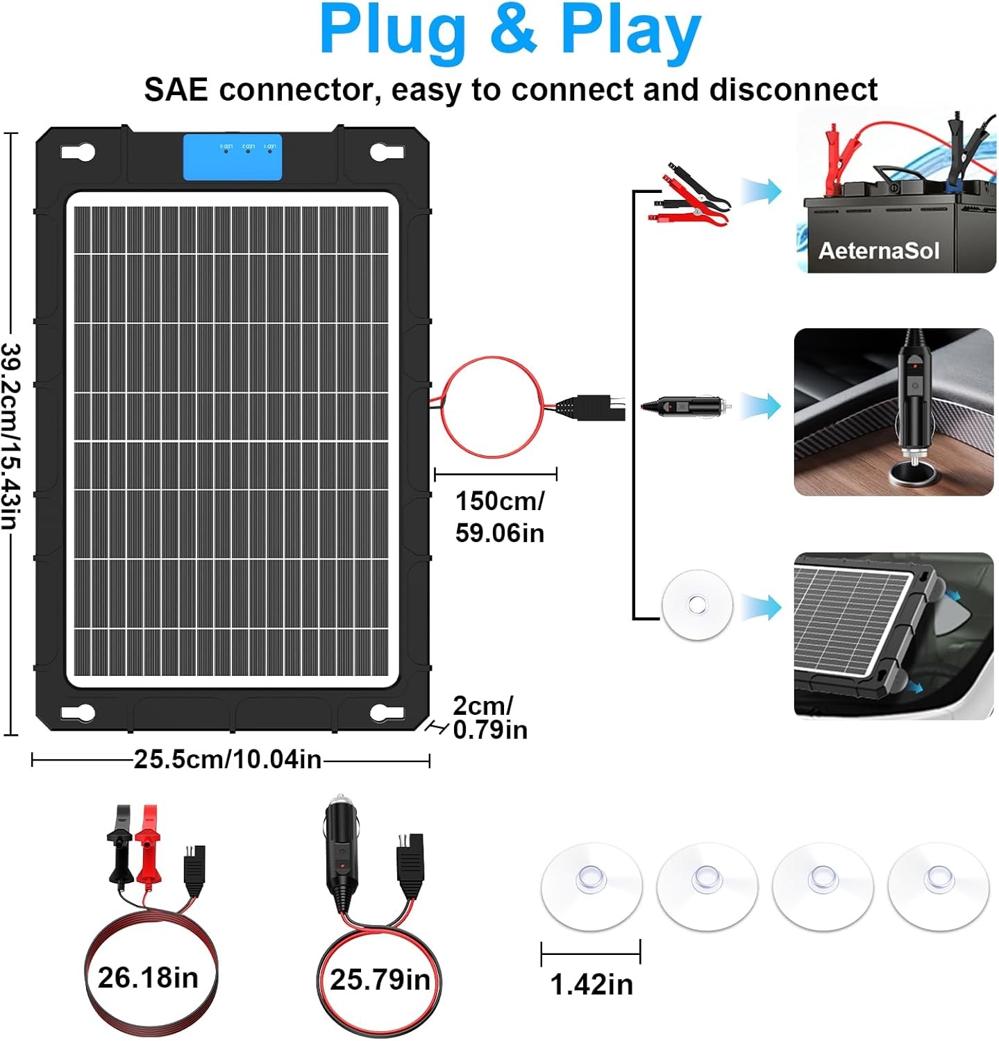 12V 12W Solar Car Battery Trickle Charger Maintainer with Smart PWM Controller