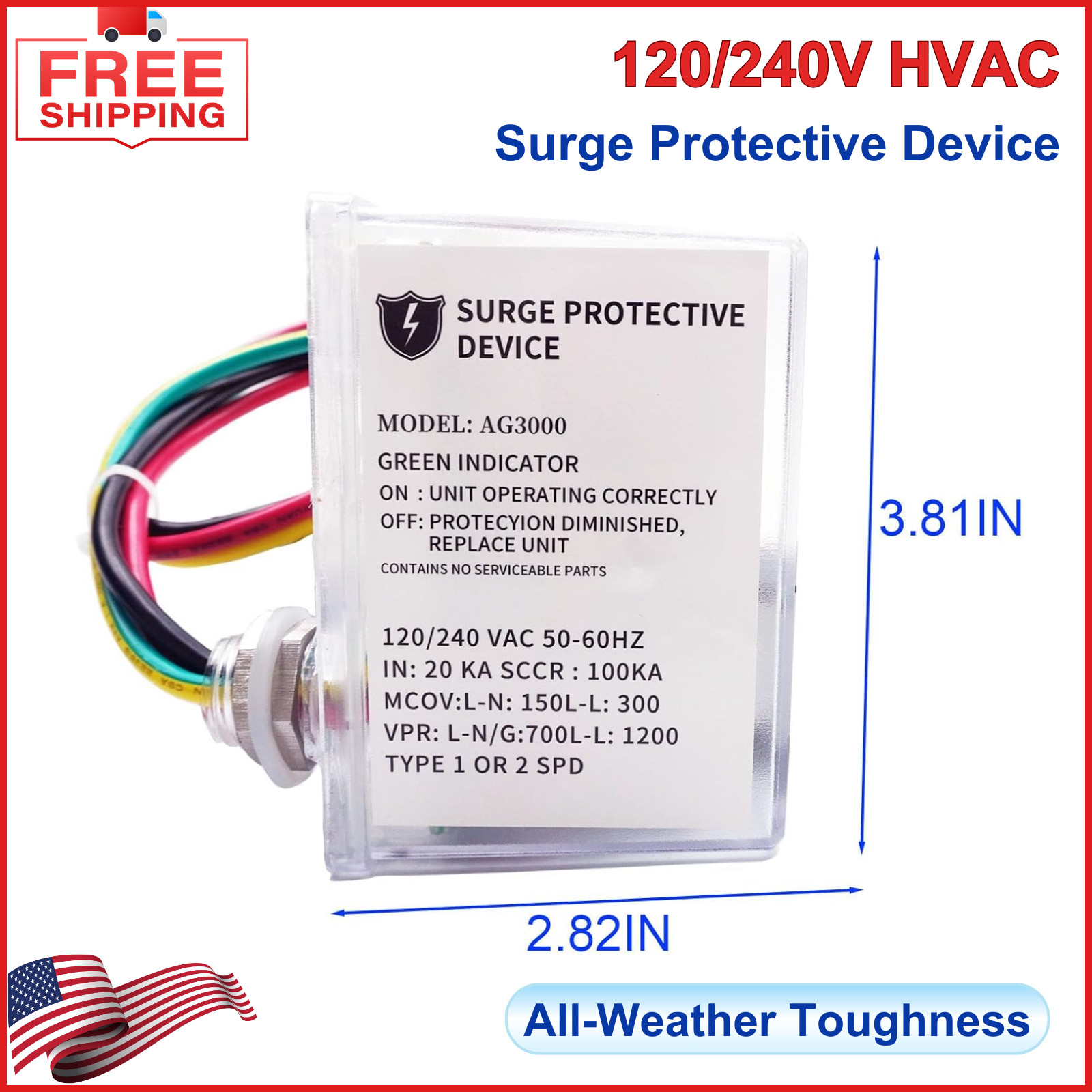 120/240V HVAC Surge Protector Device with TPMOV Technology, 3-Mode Mini Split