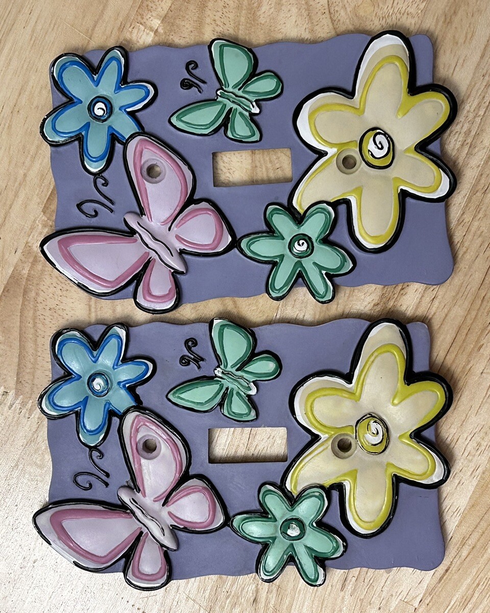Borders Unlimited Butterflies with Flowers Purple Ceramic Light Switch Covers