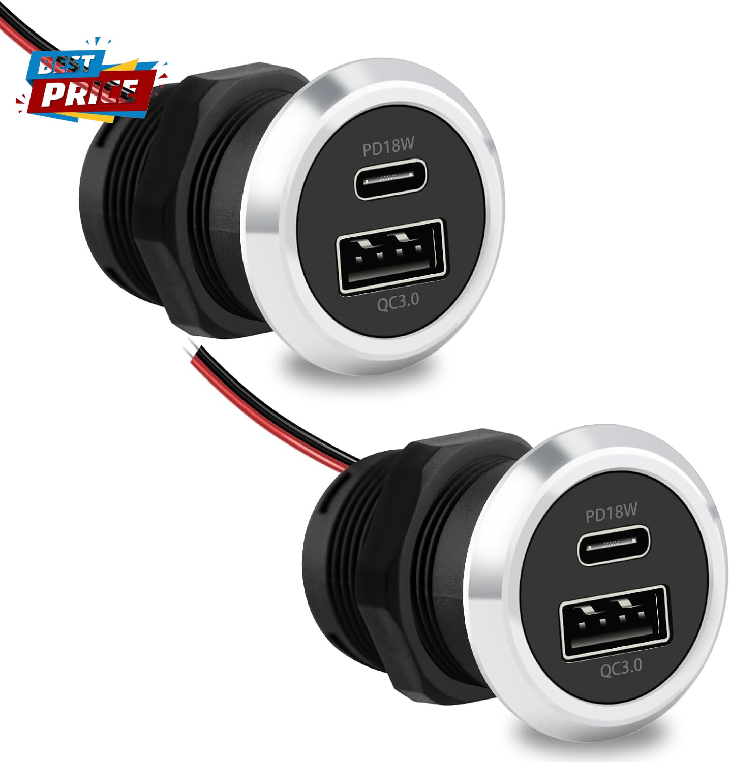 RV USB Outlet 12V Wall Mount, Dual USB Quick Charge 3.0 Port & PD USB C Charger,