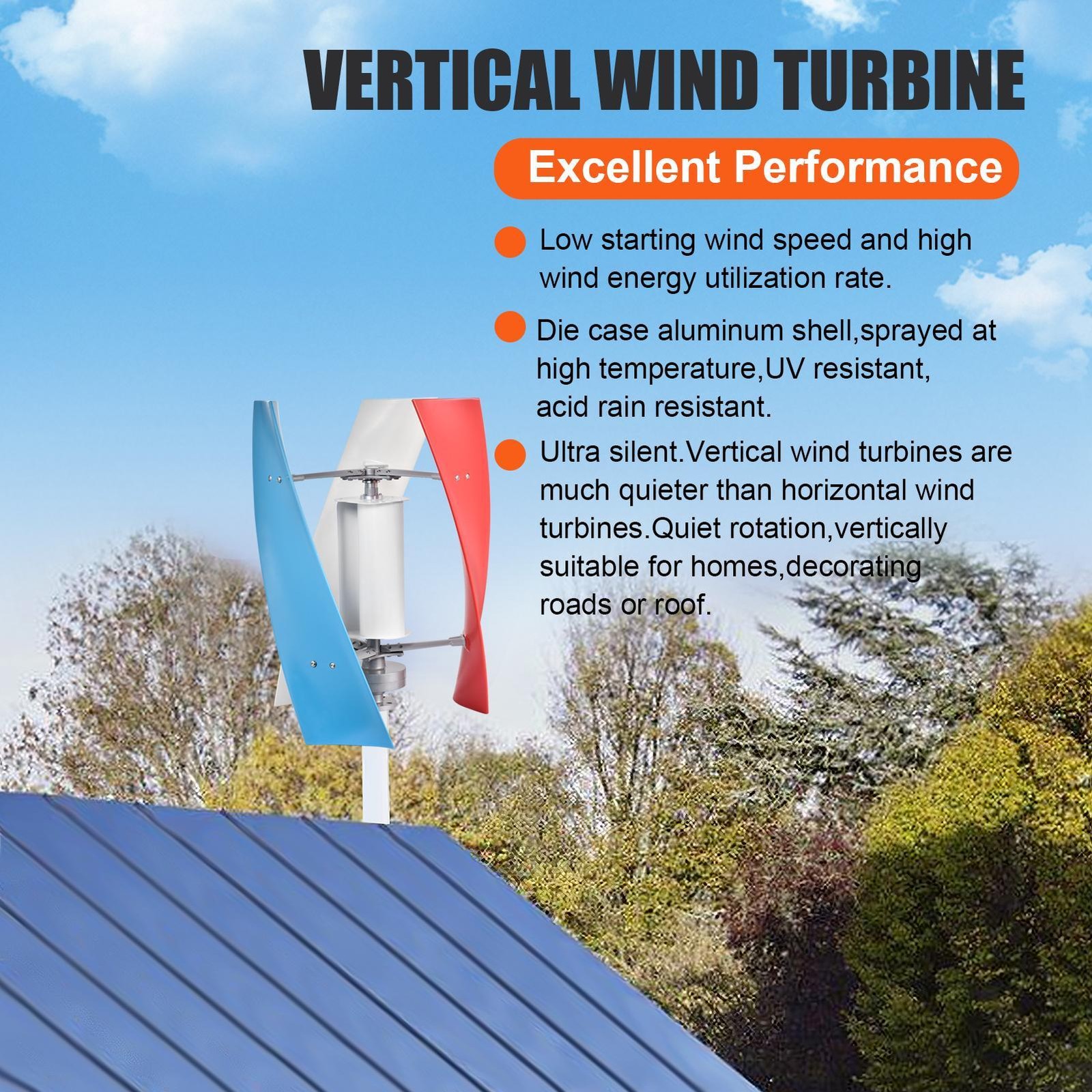 3000W Vertical Axis Wind Turbine Generator 24V with Controller Home Windmill Kit