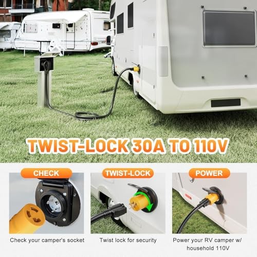 Twist-Lock 30Amp to 110 Volt RV Adapter, NEMA 5-15P to L5-30R Electrical