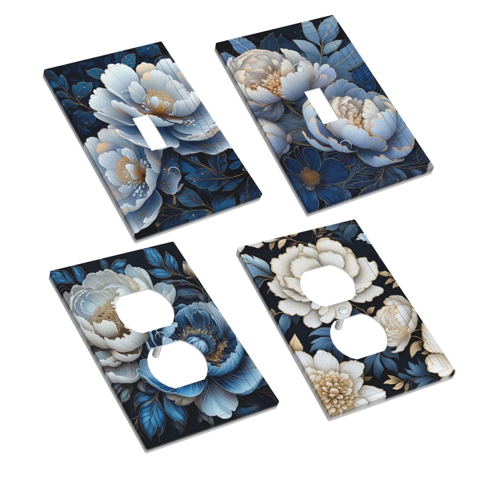 Decorative Art Light Switch Covers Blue Blooming Flowers 1 Gang Single Toggle…