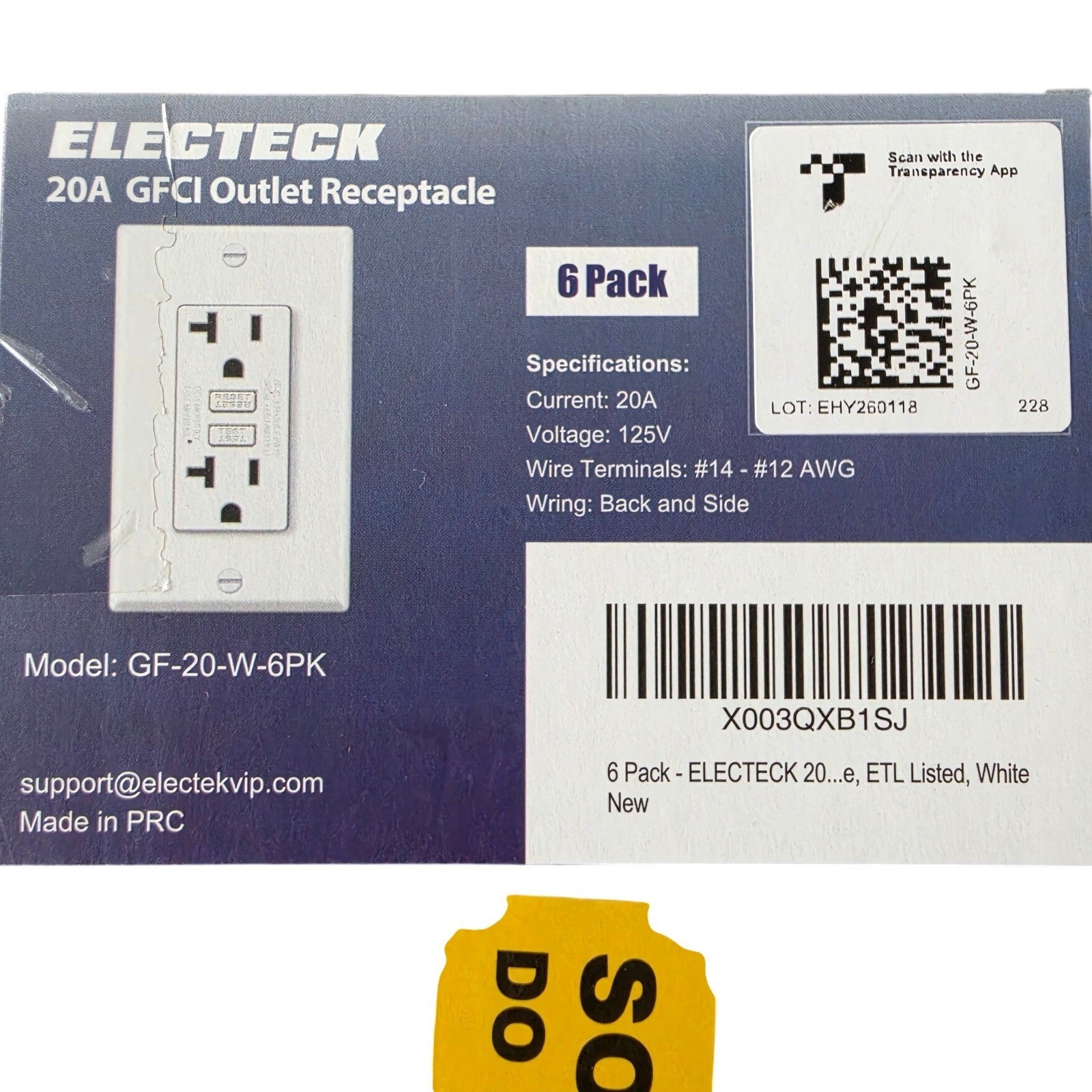 ELECTECK 6 Pack 20A GFCI Outlet Receptacle White 125V ETL Listed GF-20-W-6PK