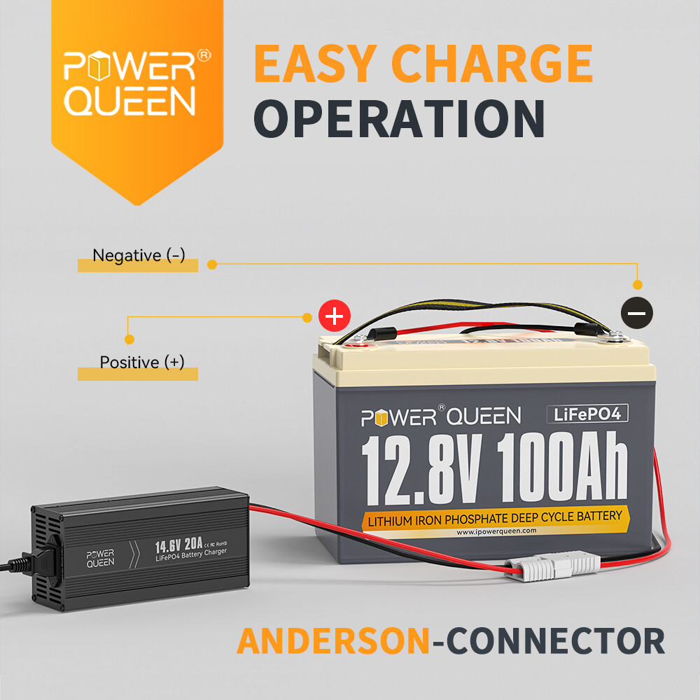 Power Queen 14.6V 20A Smart AC-DC Lithium Battery Charger for 12V 100Ah LiFePO4