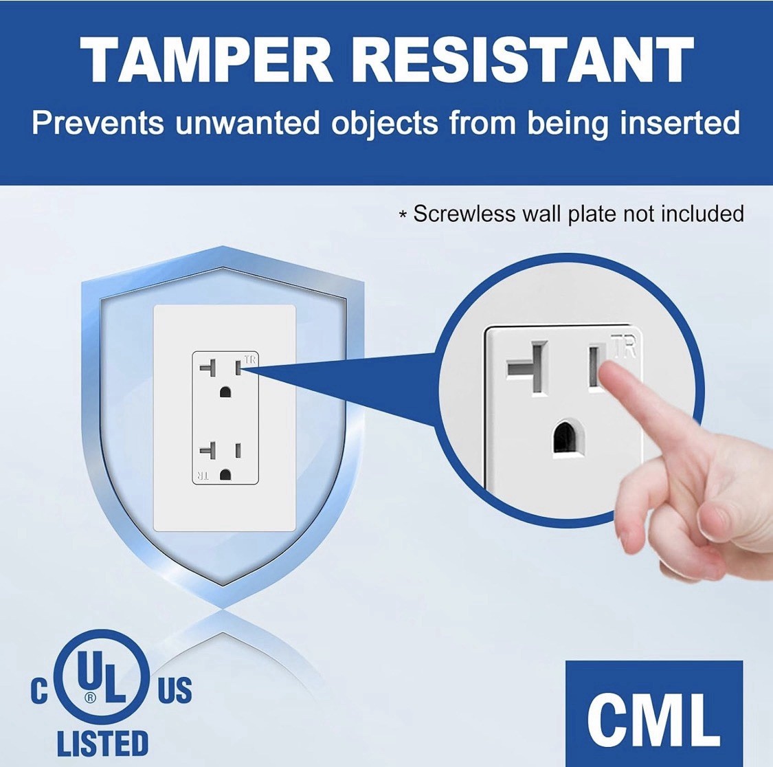 CML 20 Amp Decorator Receptacle Outlet with Tamper Resistant (TR), Standard E…
