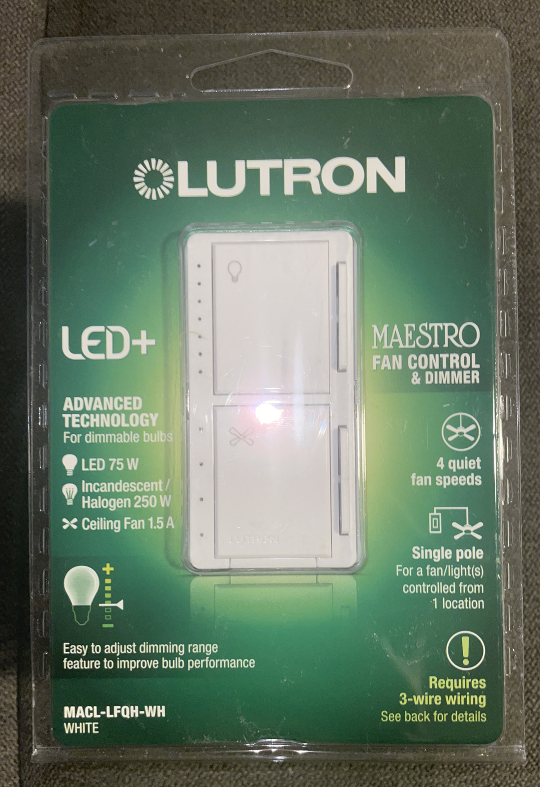 Lutron Maestro 1.5Amp 4-Speed Wired Fan Control and Light Dimmer – White💡