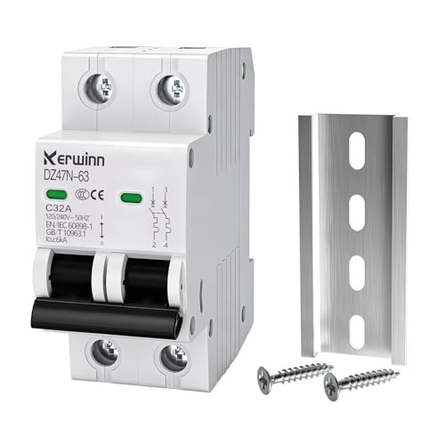Miniature Circuit Breaker 2 Pole (MCB),120V/240V 50/60Hz AC DIN Rail Mount 32A