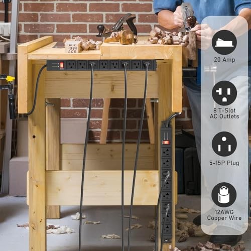 20 Amp Power Strip Surge Protector 4800J, Heavy Duty 8 Outlet Metal 6 ft 1