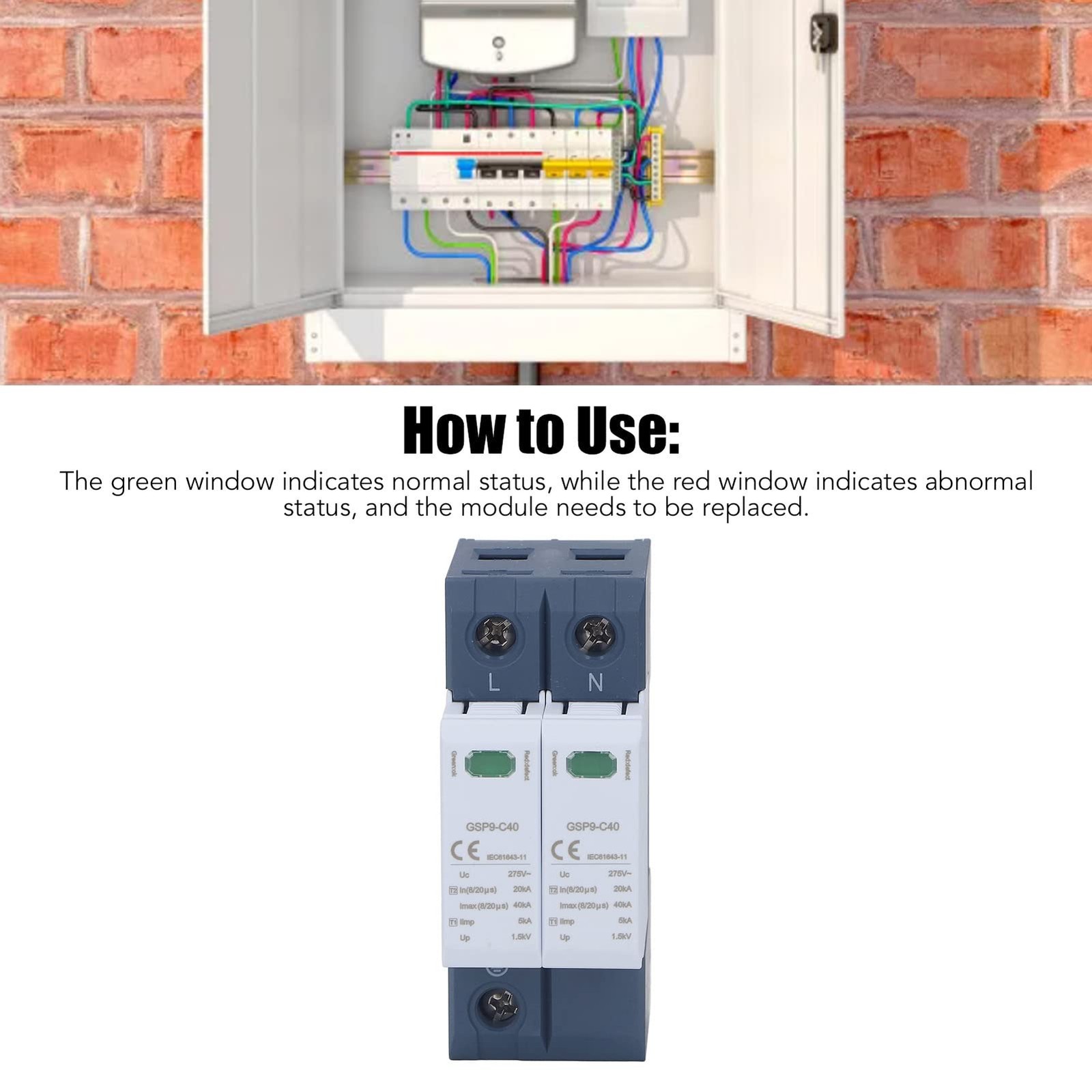 2P Surge Protective Device 40KA 275V AC Low Voltage Protector DIN Rail Mount