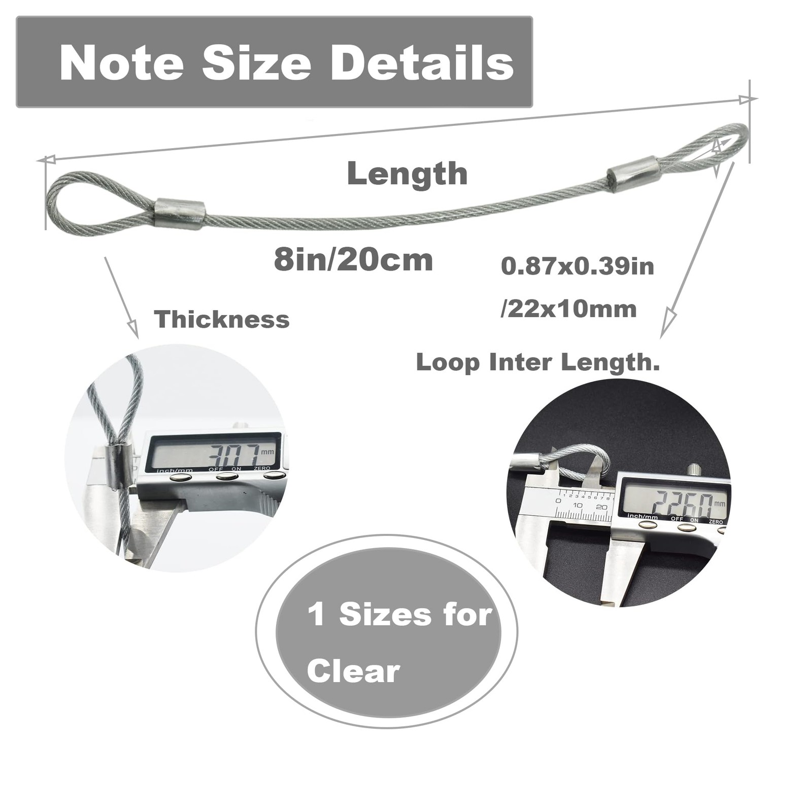 Bytiyar 1/8″(3mm) Wire Diam Stainless Steel Cable 8 inches – 15 Pcs, Clear-B