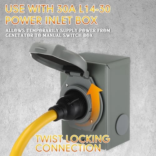 1.5 ft NEMA L14-30R to 14-50R 30Amp RV Generator Adapter L14-30r to 14-50r