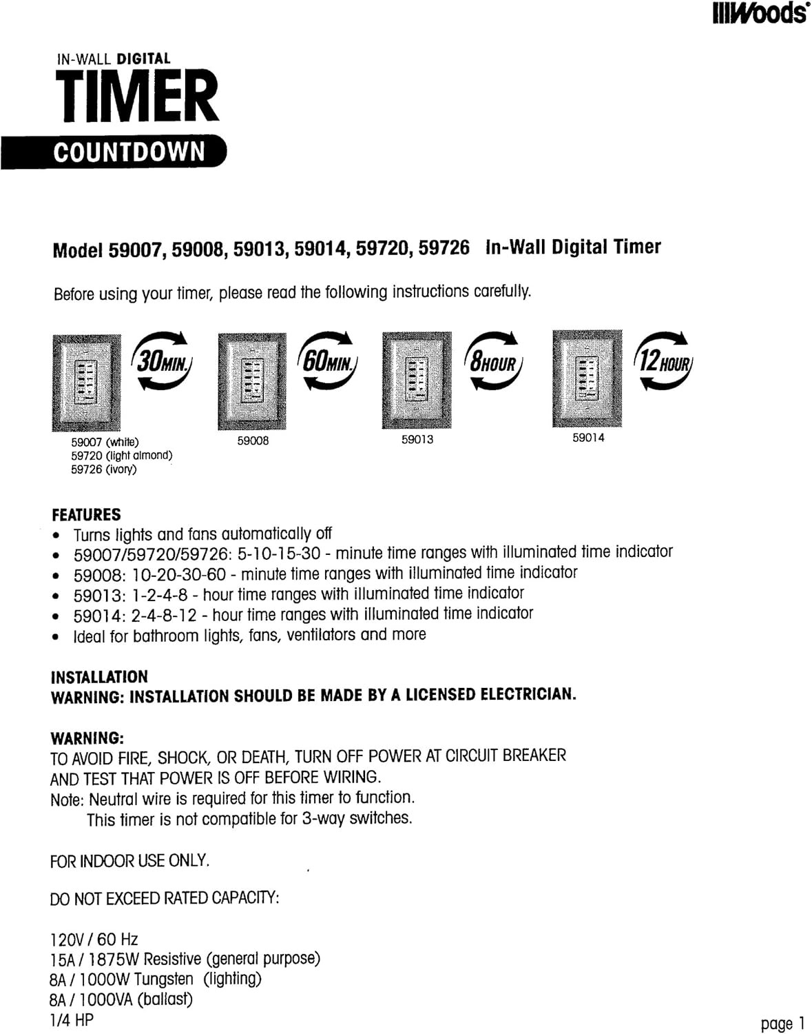 Southwire In-Wall 60-Minute Digital Countdown Timer – Automatic Shut