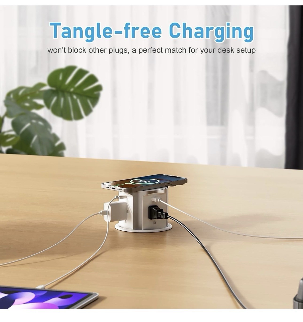 ANNQUAN 4″ Pop Up Countertop 4 USB + 4 Outlet 65W Wireless Charger 65W USB White