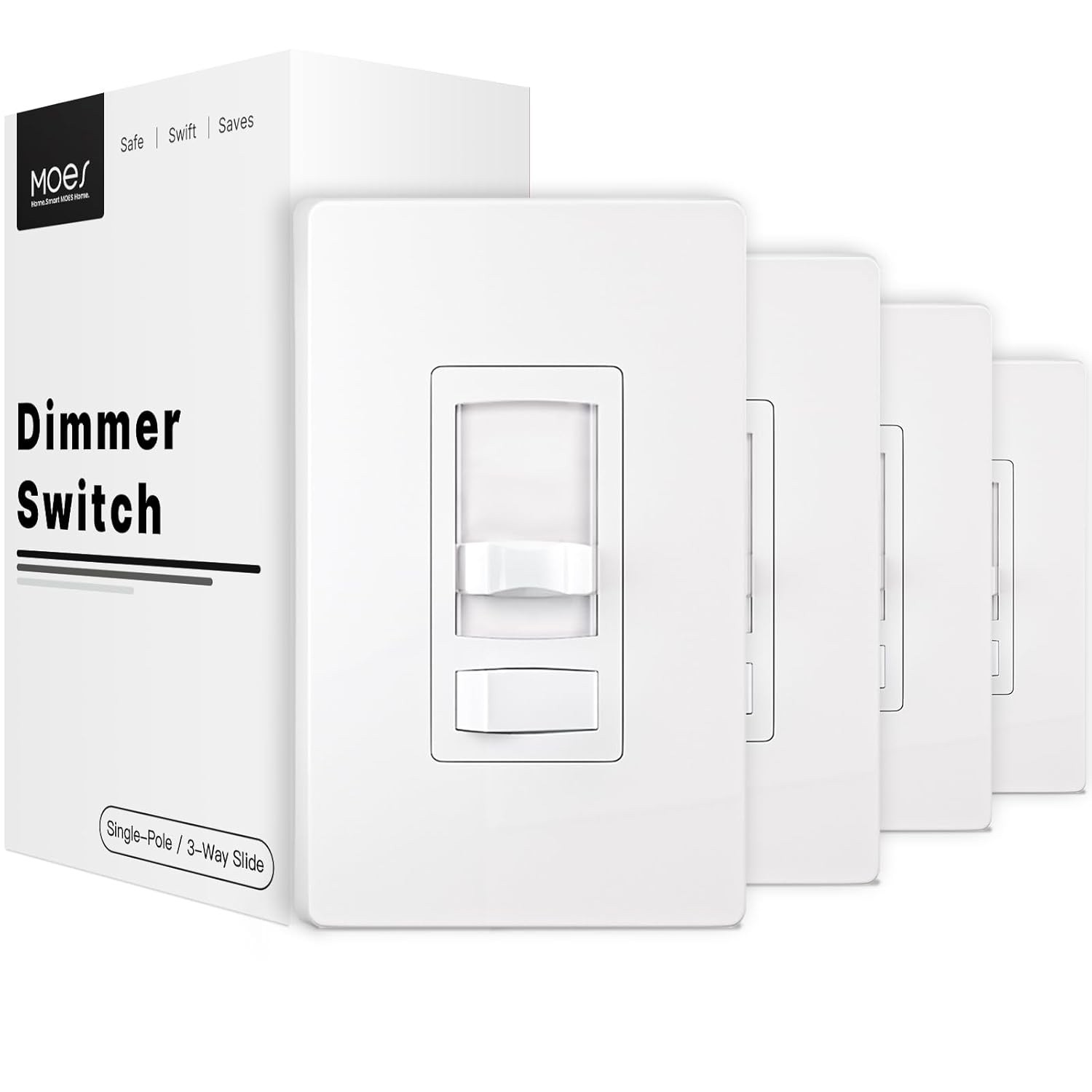 4 Pack MOES 3 Way & Single Pole Dimmer Light Switches 600Watt Max, ON/Off Switch