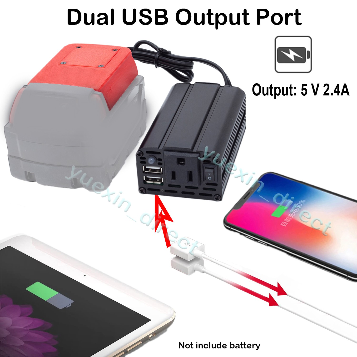 For Milwaukee 18V Battery Power Inverter Converter DC 15-21V To AC 110v w/USB US