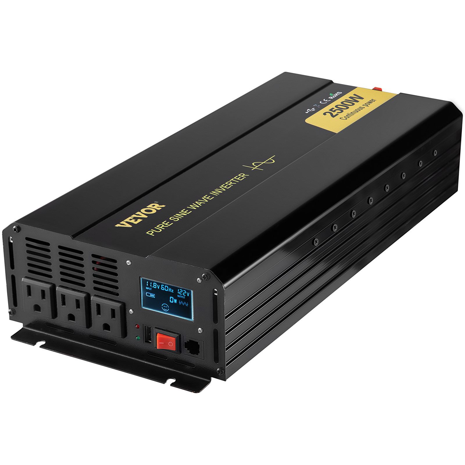 VEVOR Pure Sine Wave Inverter Power Inverter 2500W DC12V to AC120V Inverter LCD