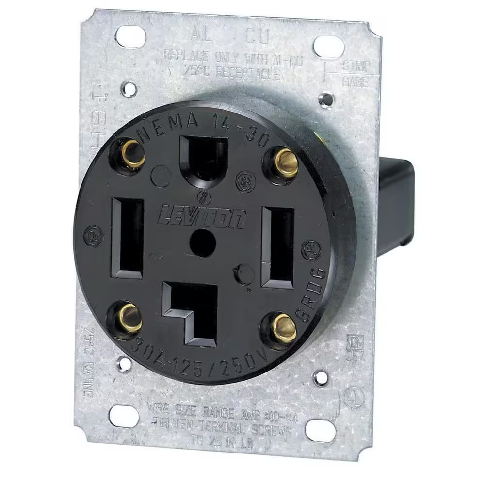 30 Amp Industrial Flush Mount Shallow Single Outlet, Black 278-S00