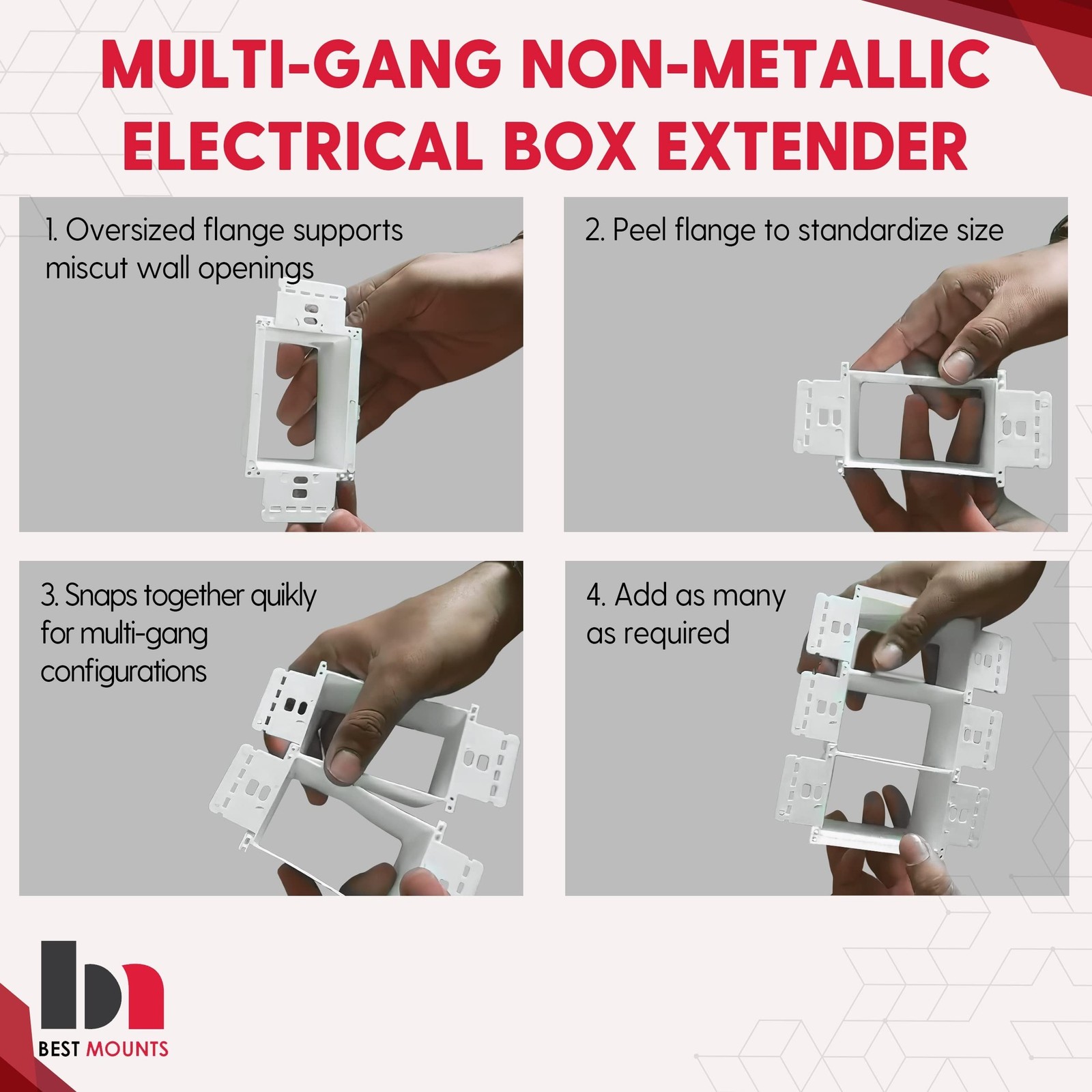 BestMounts – 1 Pack Electrical Power Outlet Box Extender Kit – Single Gang