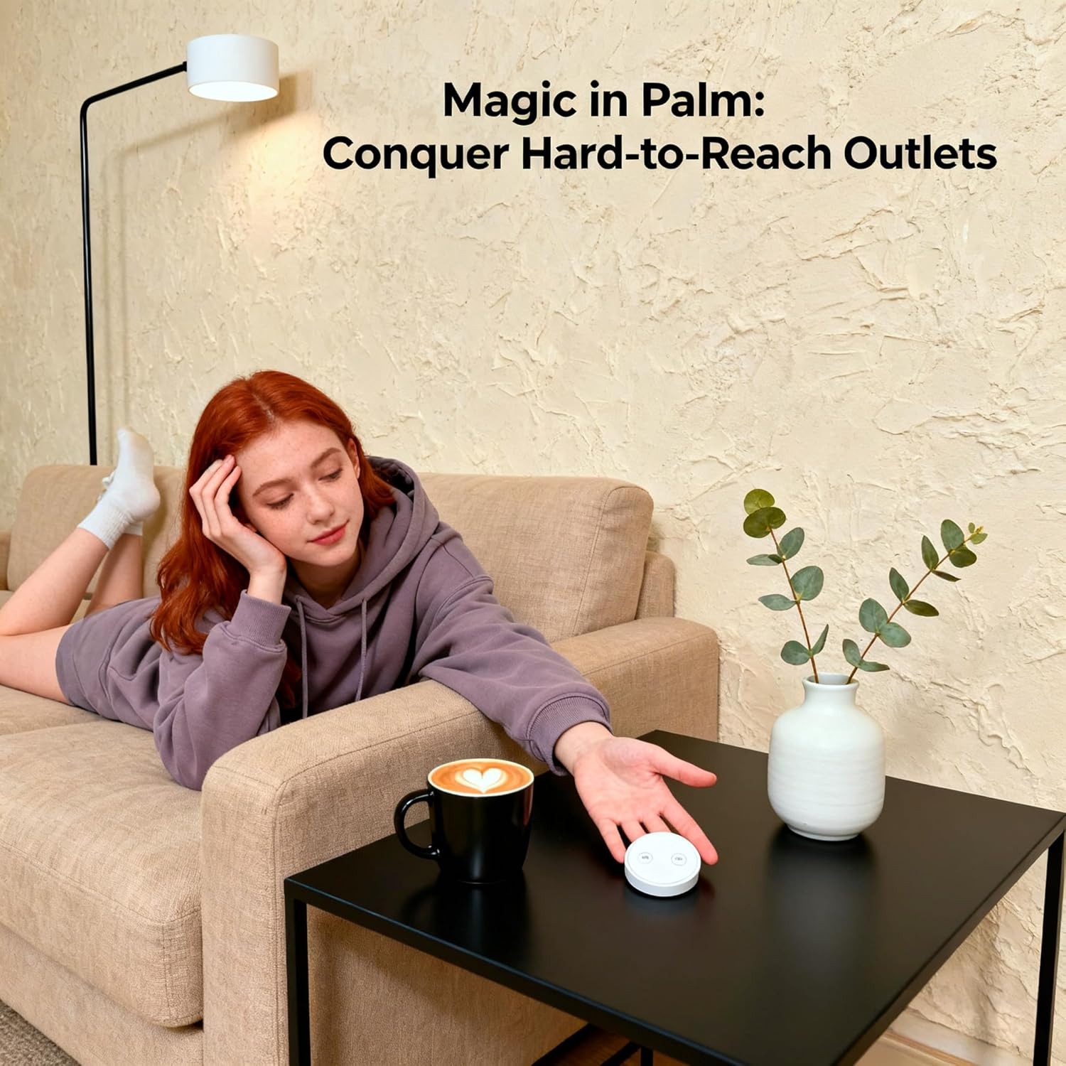 Wireless Outlet – Ergonomic round Remote (Comfort Grip!) + Magnetic Wall Base –