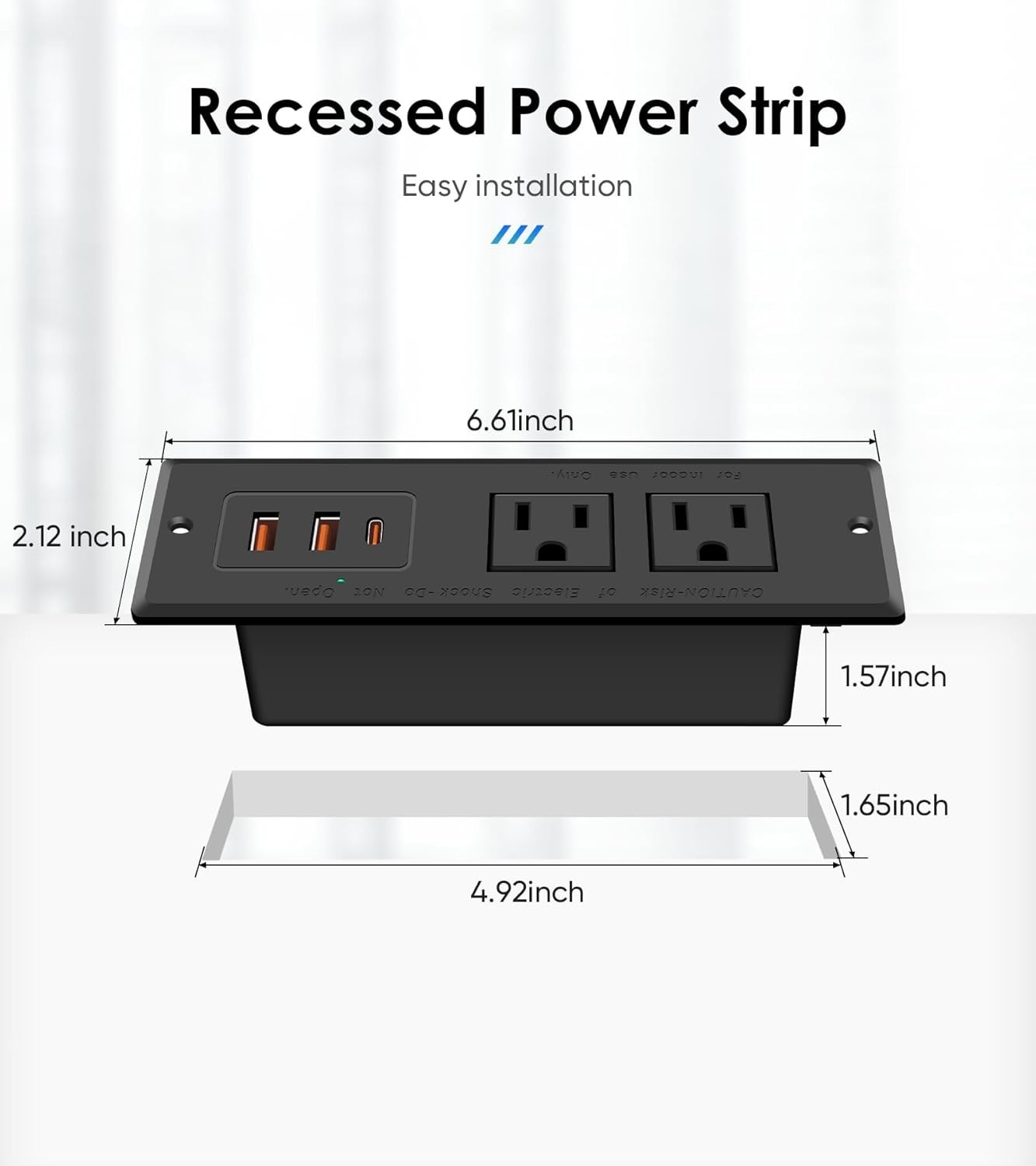 Recessed Power Strip, Flush Mounted Drawer Outlet with PD 20W Fast Charging USB-
