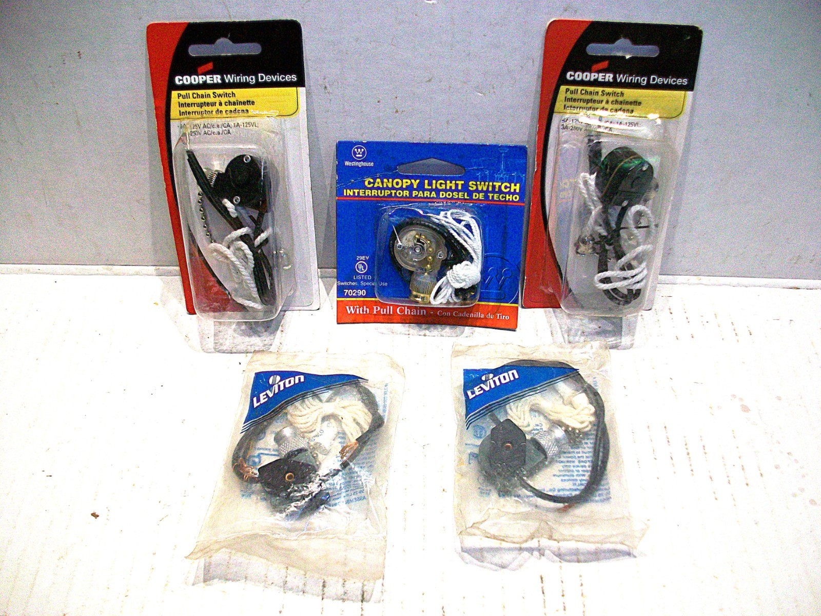 MIXED LOT : Leviton, Cooper, Westinghouse Pull Chain Switches single pole
