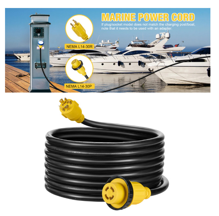 RV Generator Extension Cord 30A 20FT with Power Inlet Box L14-30P to L14-30R