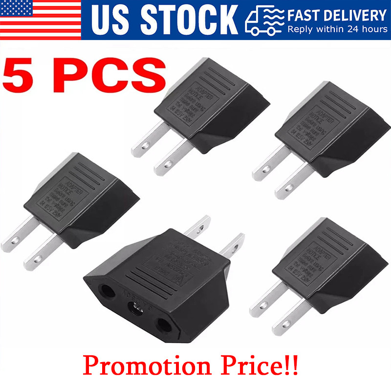 5PCS EU Euro Europe to US USA Power Jack Wall Plug Converter Travel Adapter Lot