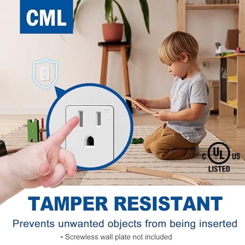 100 Pack 15 Amp Decor Wall Outlets, Child-Safe Tamper Resistant, UL Listed, Whit