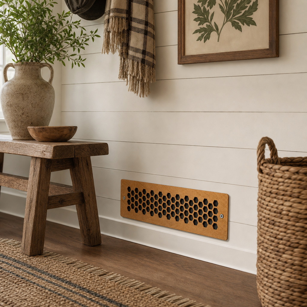 10×3 Wood Cabinet Toe Kick Vent Cover Modern Decorative Air Return Register