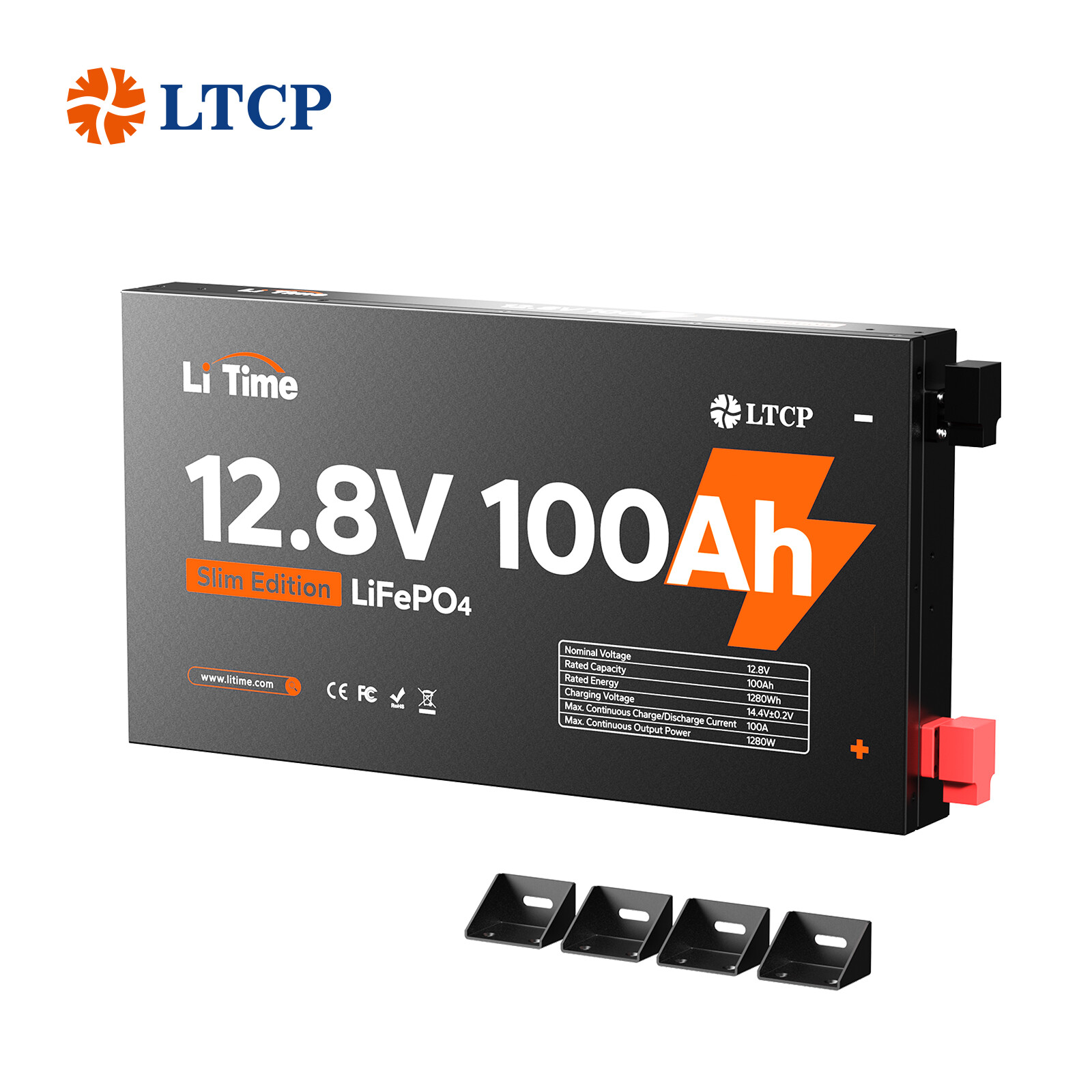 LiTime 12V 100Ah Slim LiFePO4 Lithium Battery-2.36″ Ultra-Thin Design For RV UPS