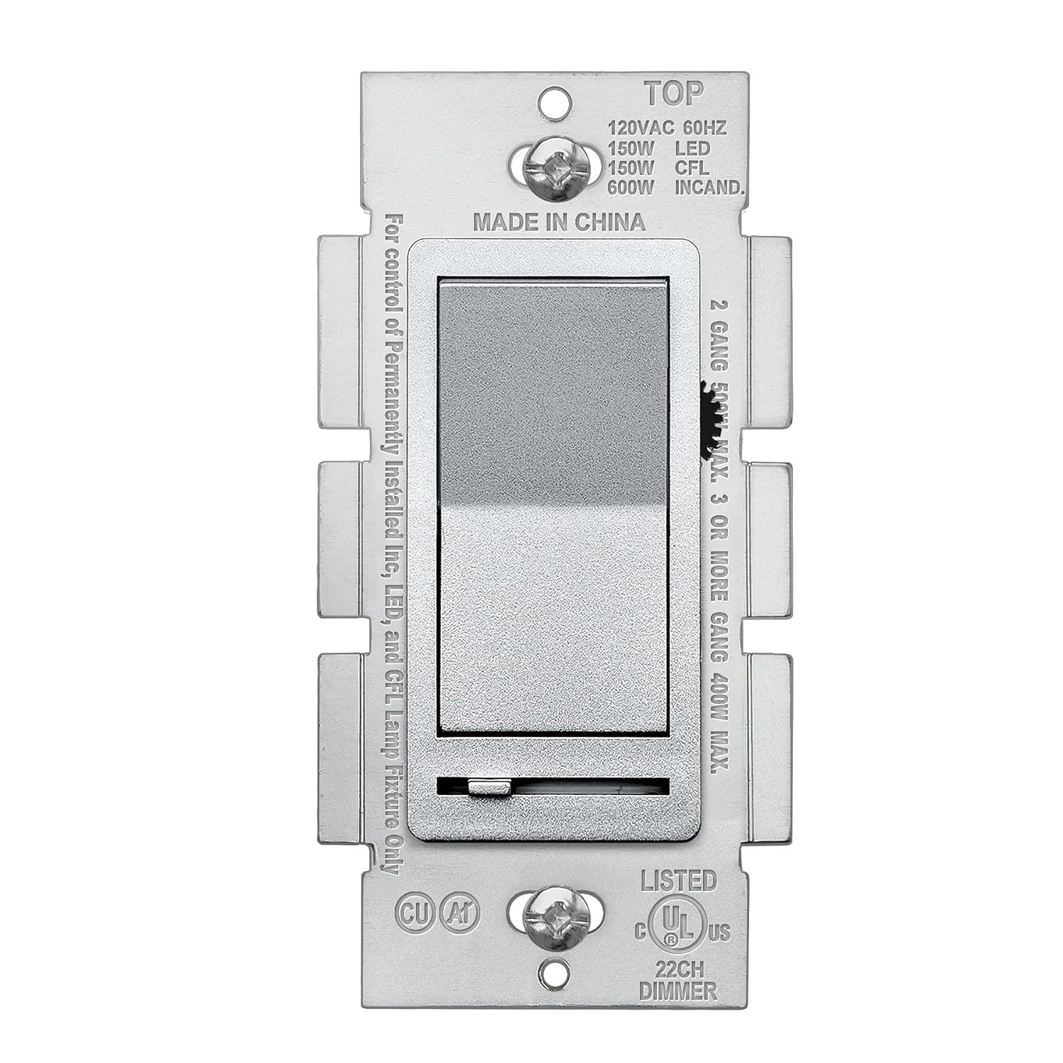 5 Pack Dimmer Light Switch, Single Pole or 3-Way, Compatible with Dimmable LED,