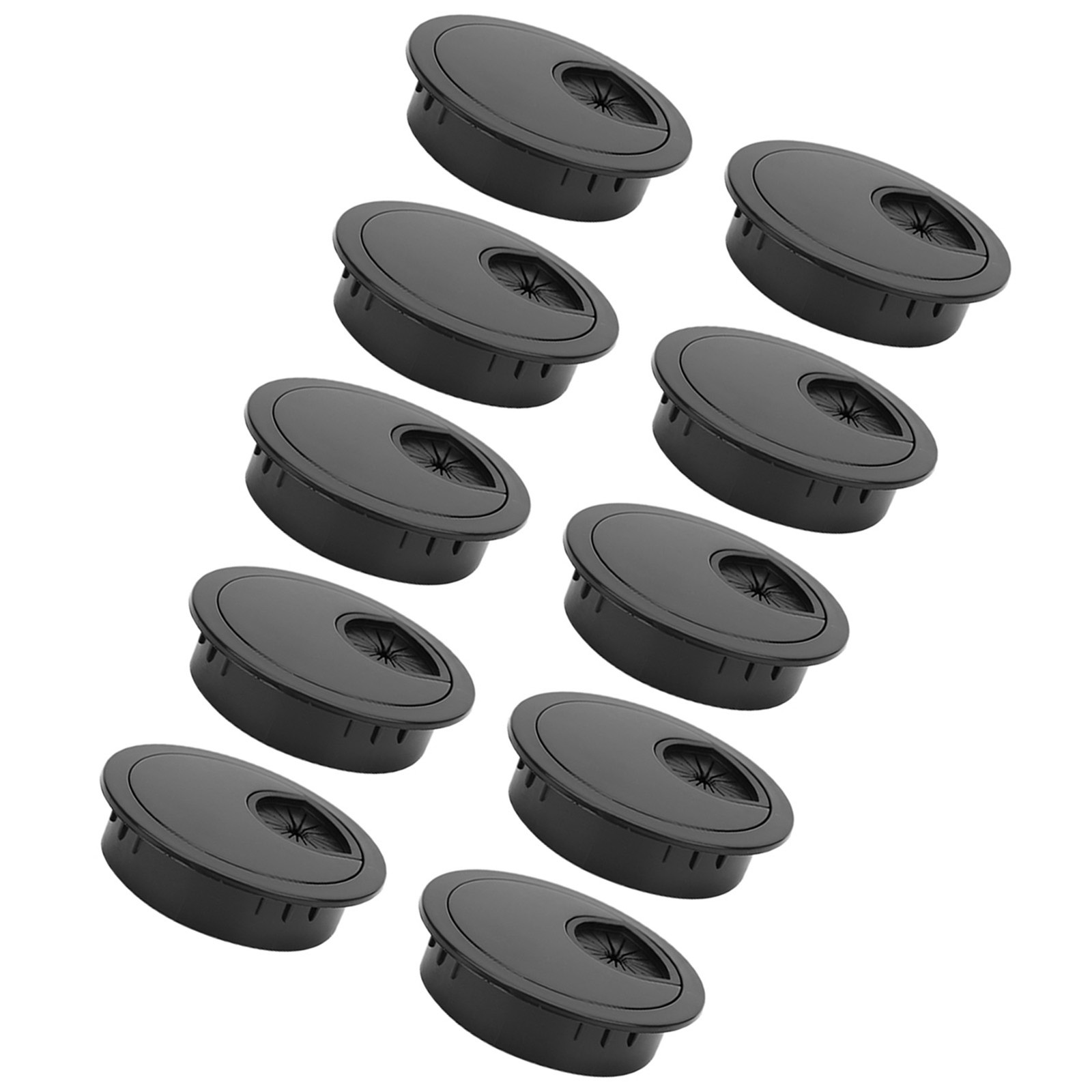 10 Pcs Wiring Grommet Bright Black Desktop ABS Plastic Wire Hole Organizer For O