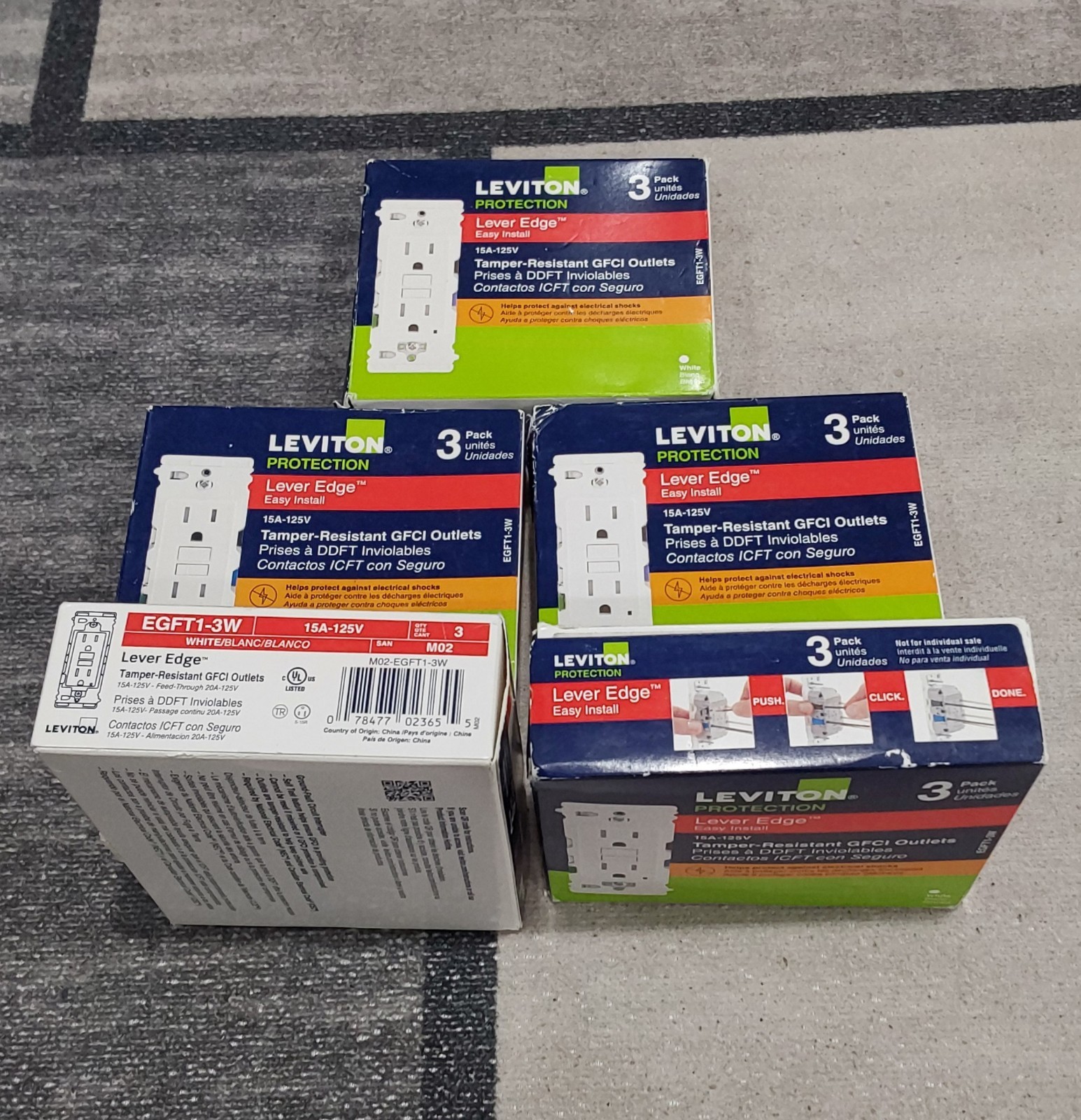 Leviton Tamper Resistant GFCI Duplex 15A 125V White 3 Pack EGFT1-3W LOT OF 5 NEW