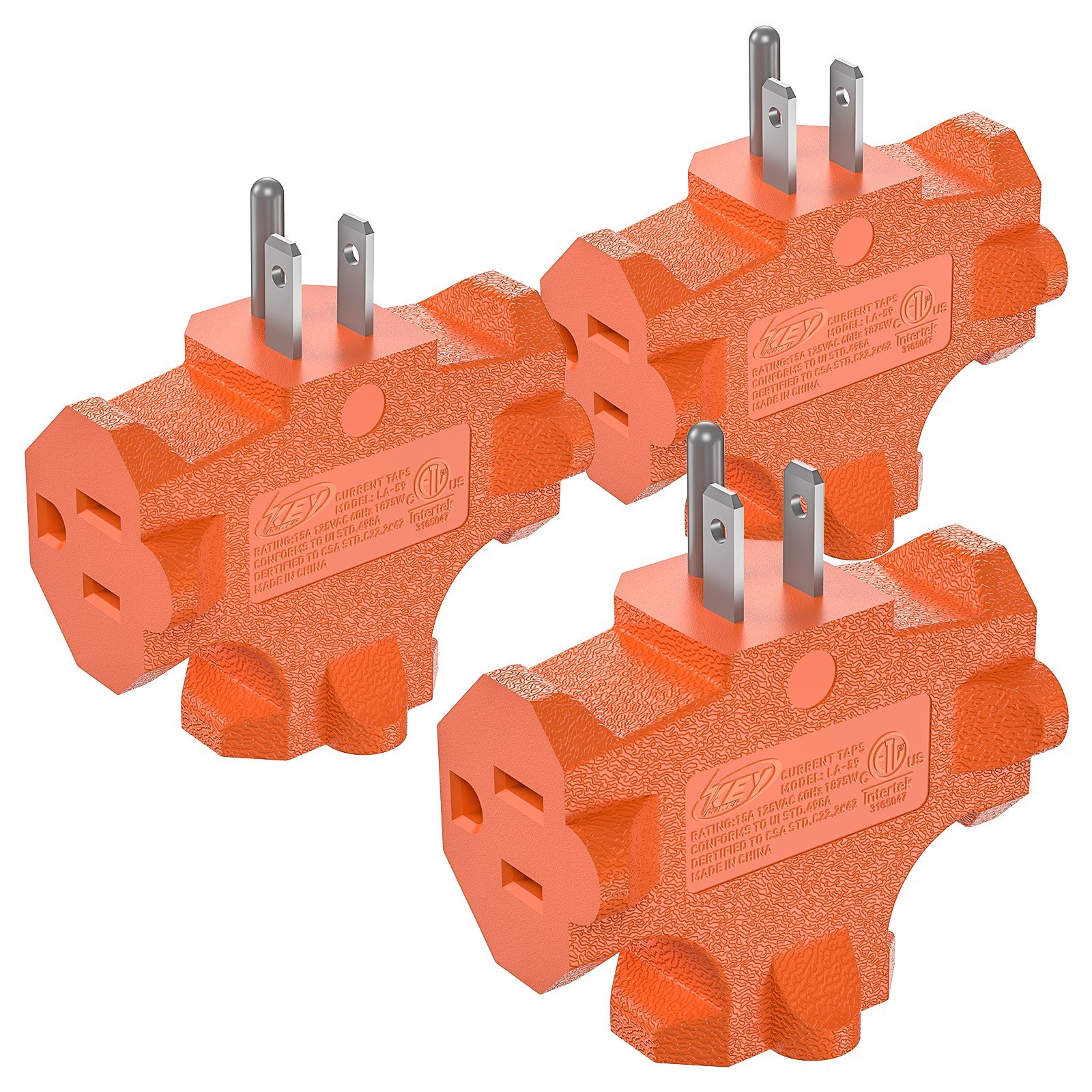 3-Pack 3 Way Plug Adapter 15A 1875W,3 Prong 3 Outlet Adapter Power Splitter Plug