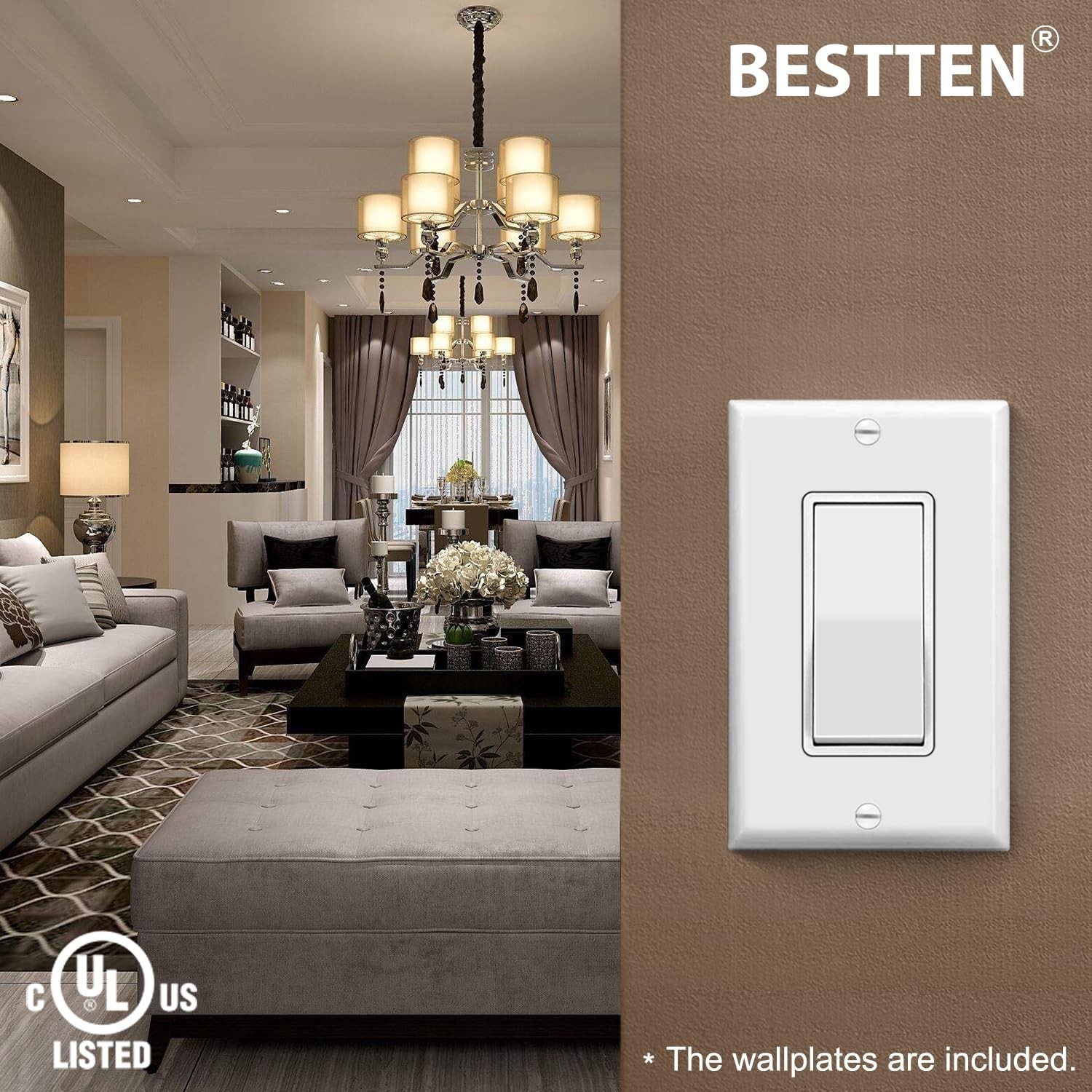 30 Pack Rocker Paddle Light Switches with Wall Plates, Listed, White Elegance