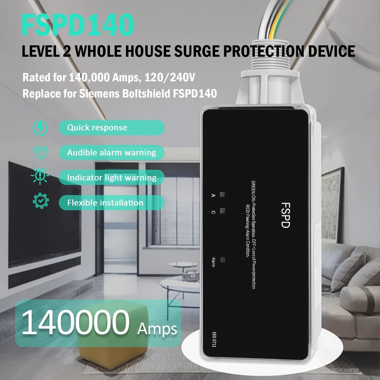 for Siemens Boltshield FSPD140 Level 2 Whole House Surge Protection Device 140kA