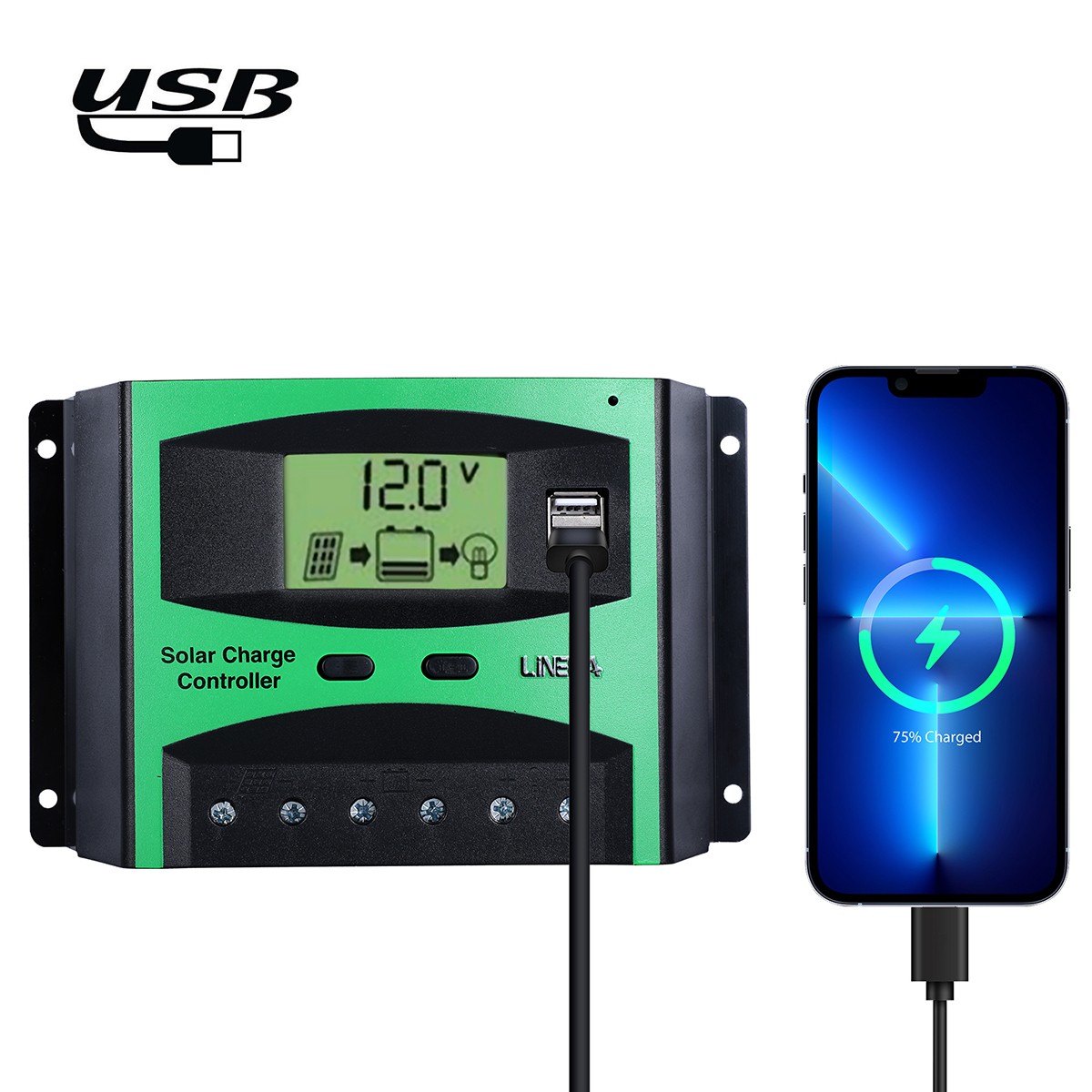 30A Solar Panel Battery Charge Controller 12V/24V LCD Regulator Auto Dual USB US