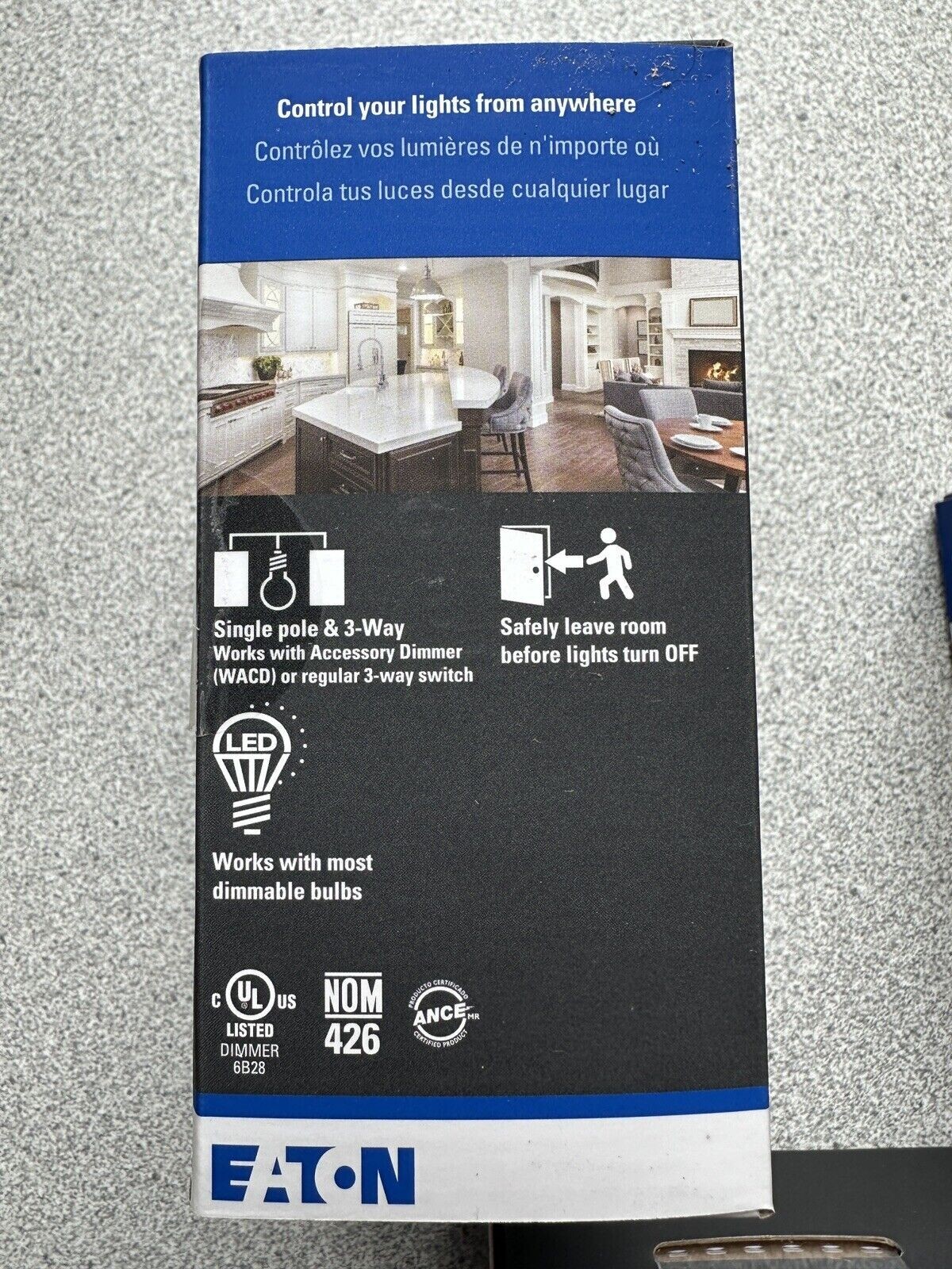 NEW Eaton WFD30-C2 Wi-Fi Smart Dimmer Switch with White/Light Almond/Ivory cover