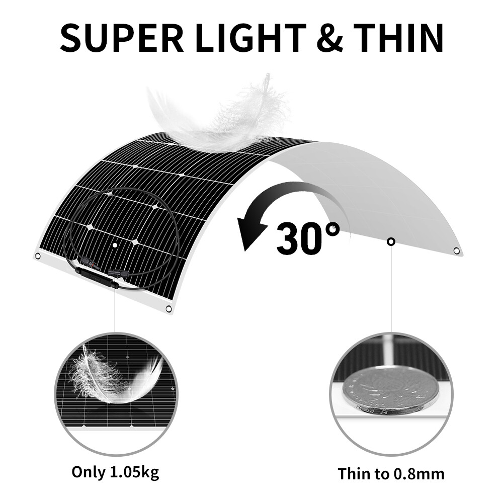 Dokio 100w 200w 400w Mono Semi-flexible Solar Panel Kit for RV/Car battery/Home