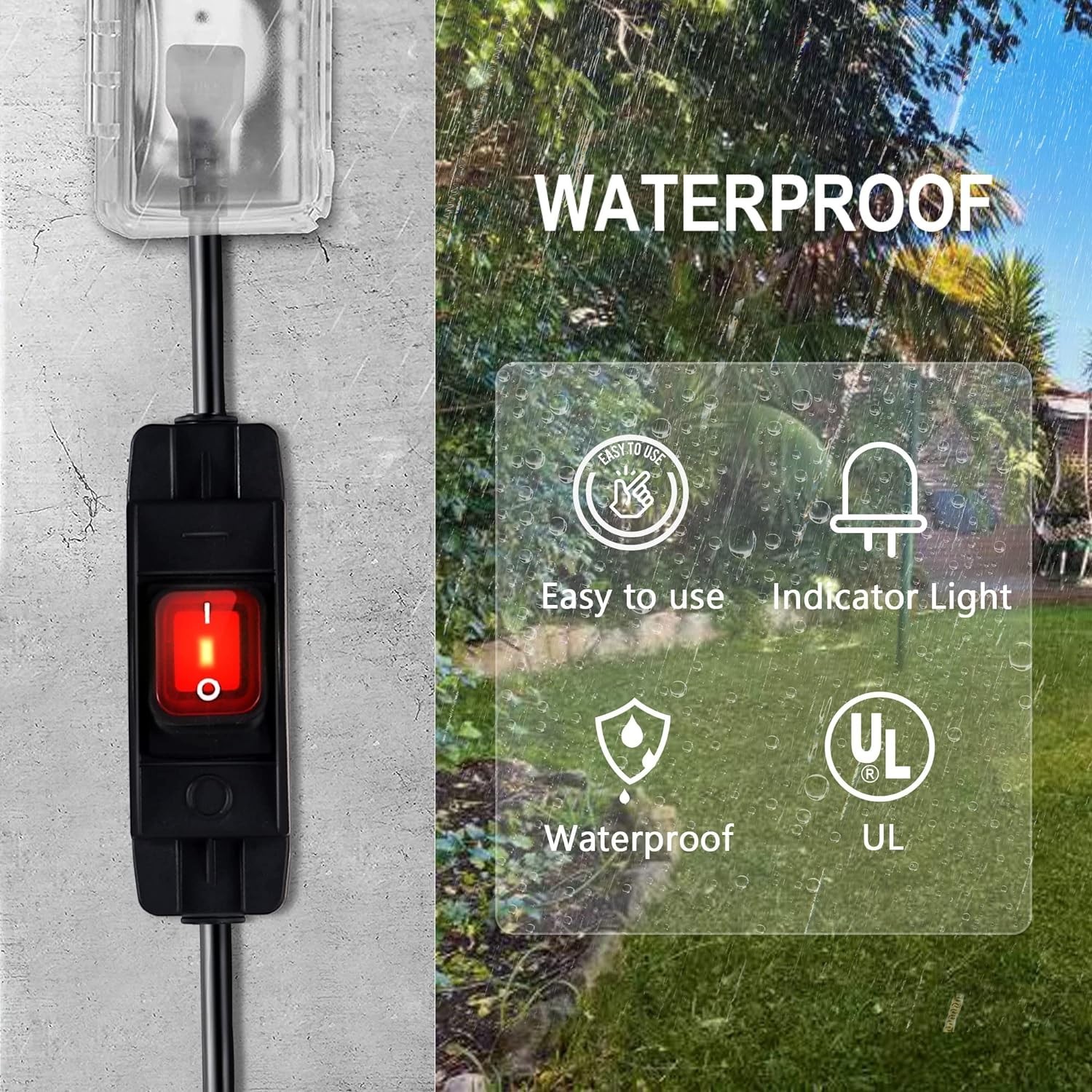 Outdoor Waterproof On/Off Switch Extension Cord, Heavy Duty 125v/250v Black SJTW