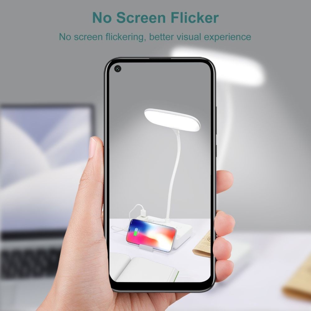 Flexible LED Desk Lamp Surge Power Strip 4 AC Outlets 2 USB Ports Phone Stand