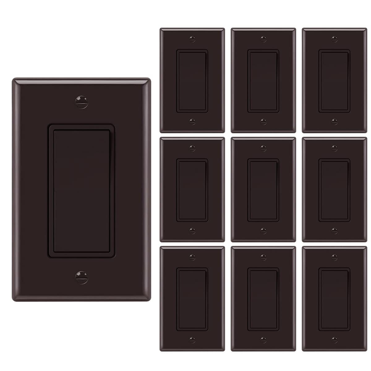Decora 3 Way Light Switch brown, Single Pole Paddle Rocker UL ,15A ,10 Pack