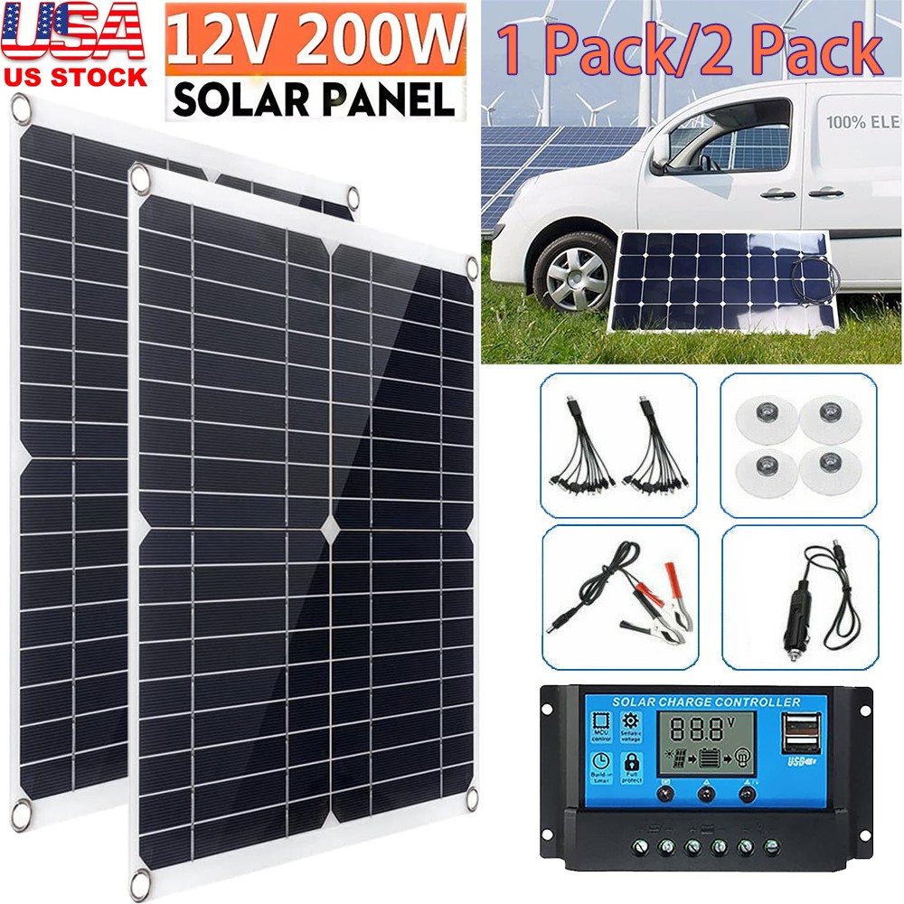 200 Watts Solar Panel Kit 12V 100A Battery Charger with Controller Caravan Boat