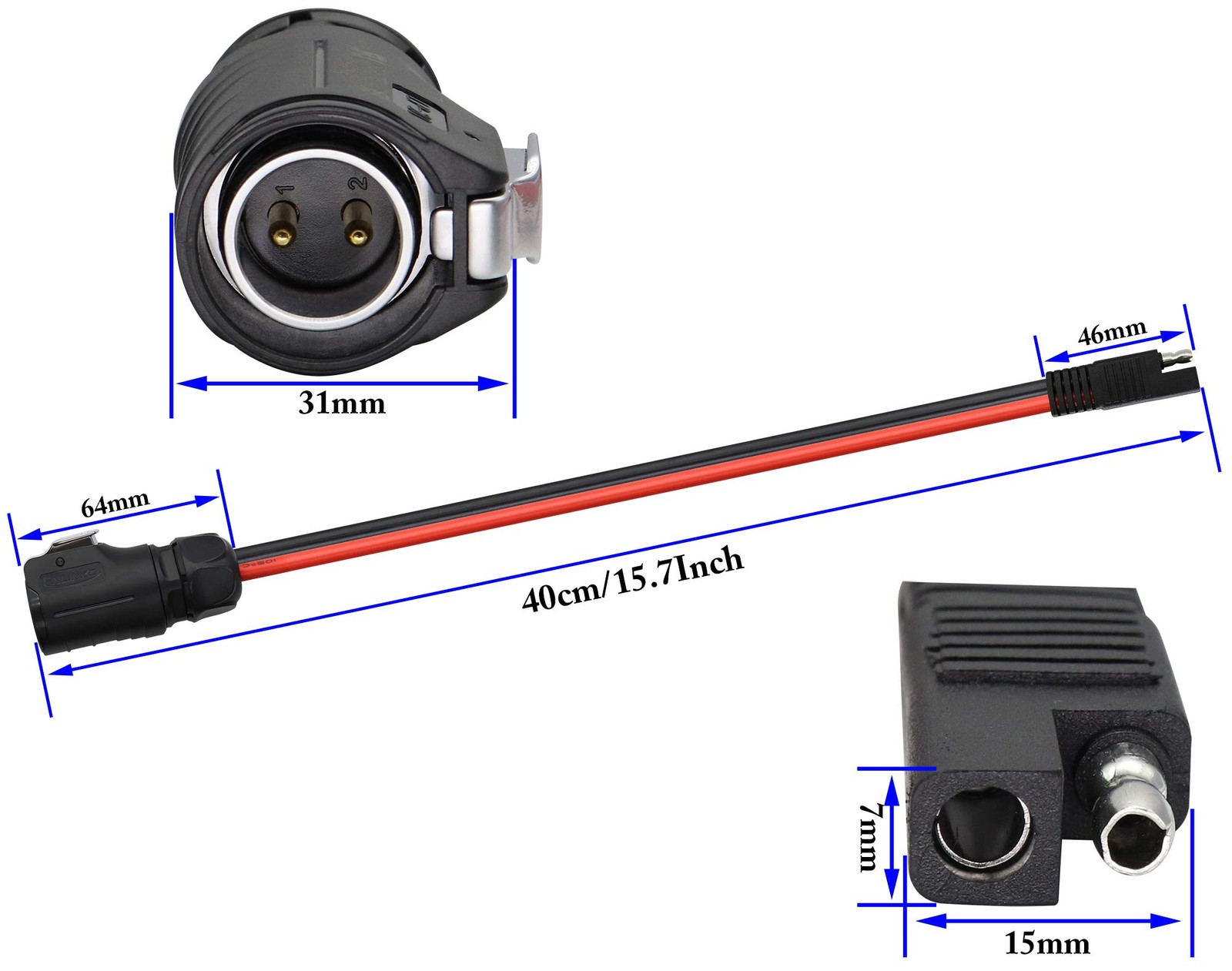 zdyCGTime 2 Pin Power Industrial Circular Connector to SAE Cable for Solar Pa…